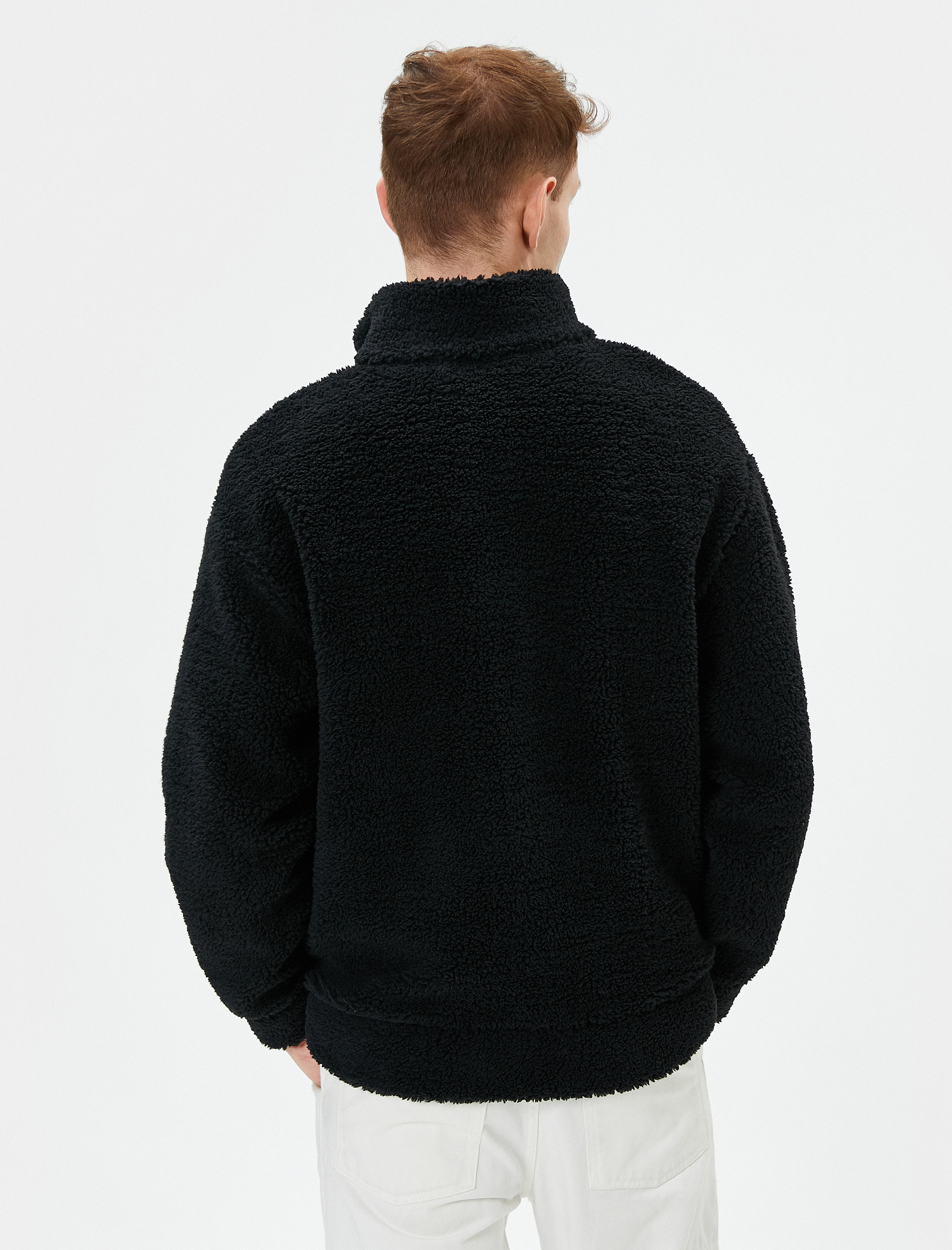   Peluş Hırka Fermuarlı Dik Yaka Yumuşak Dokulu