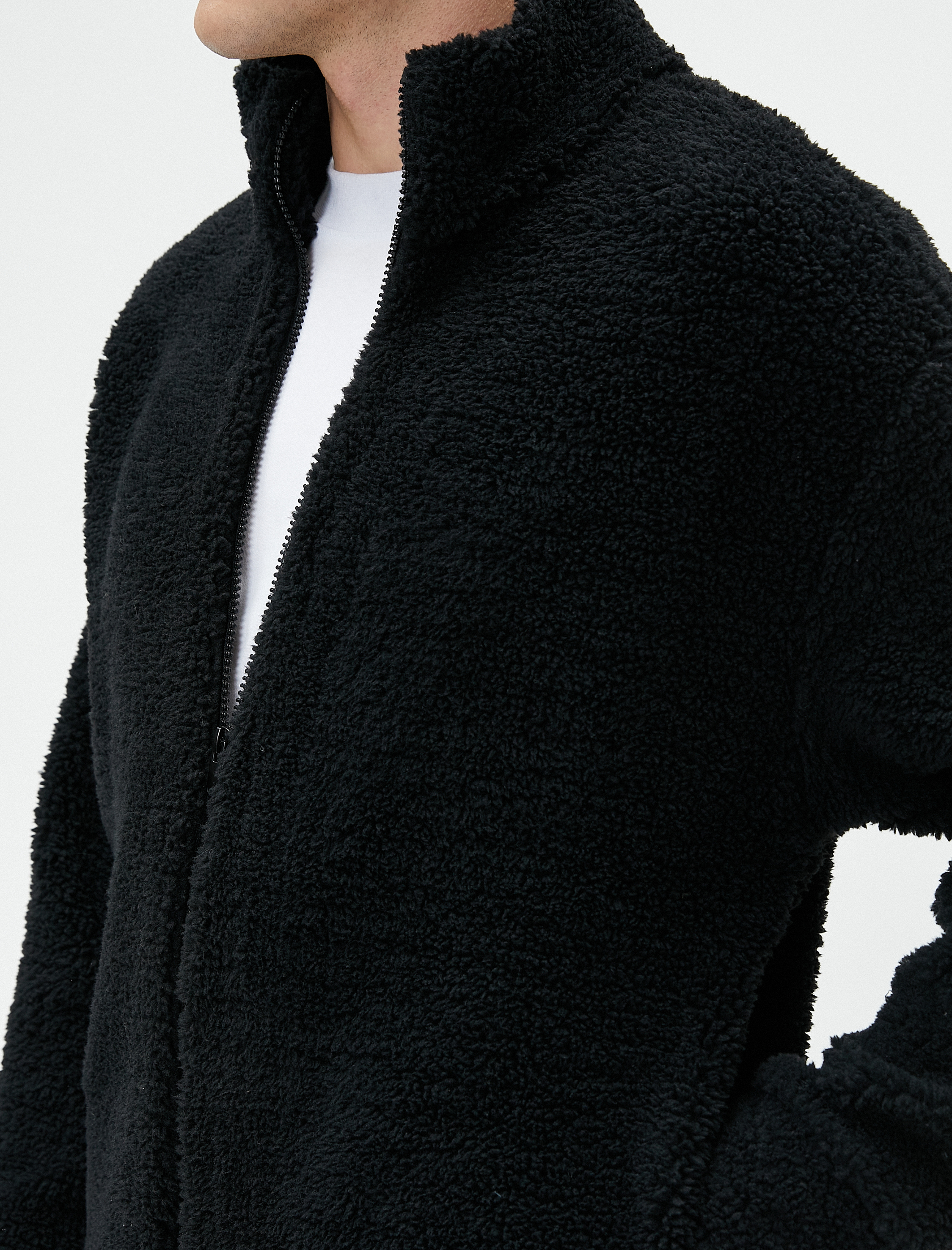   Peluş Hırka Fermuarlı Dik Yaka Yumuşak Dokulu