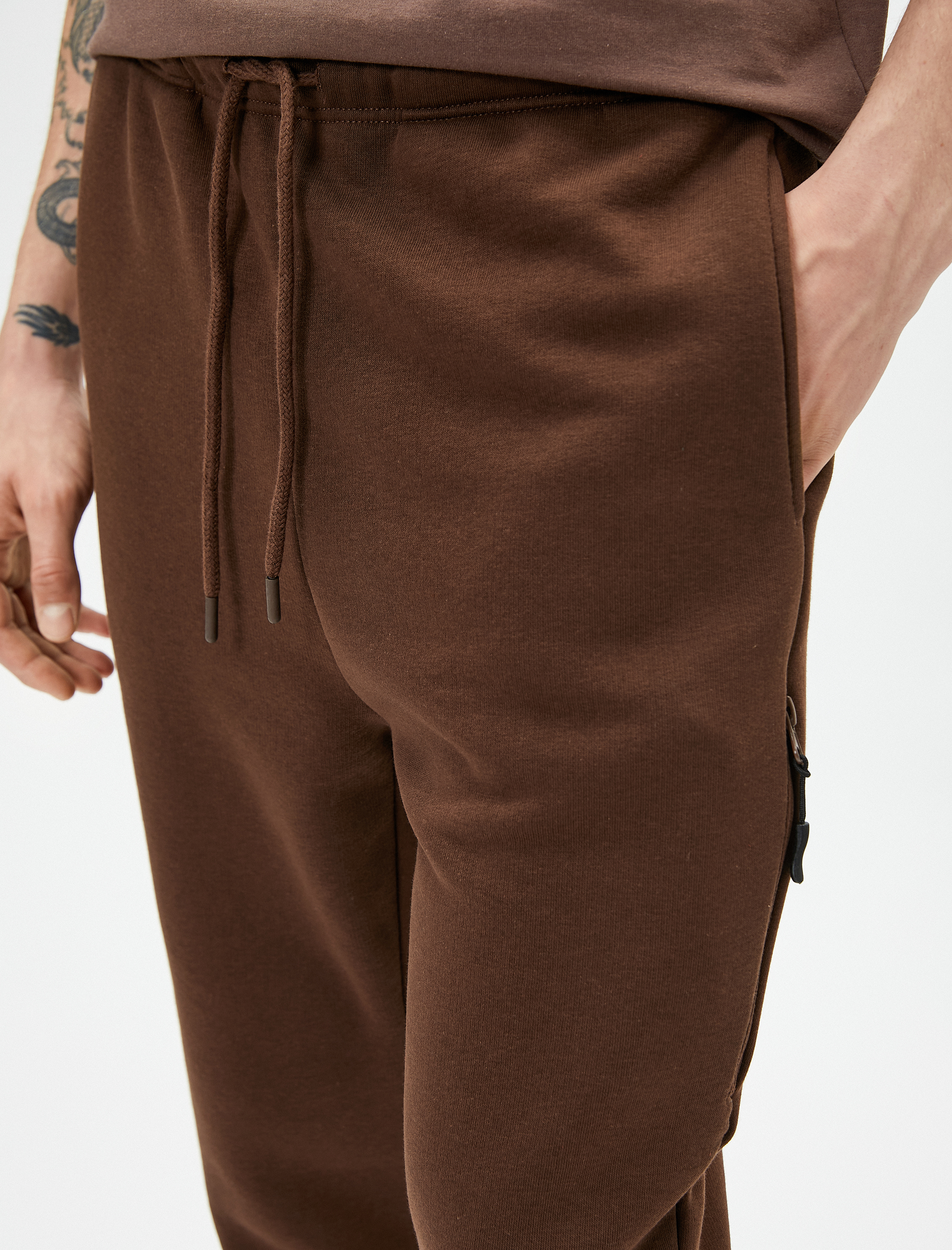   Jogger Eşofman Altı Beli Bağcıklı Fermuar Detaylı Cepli Şardonlu