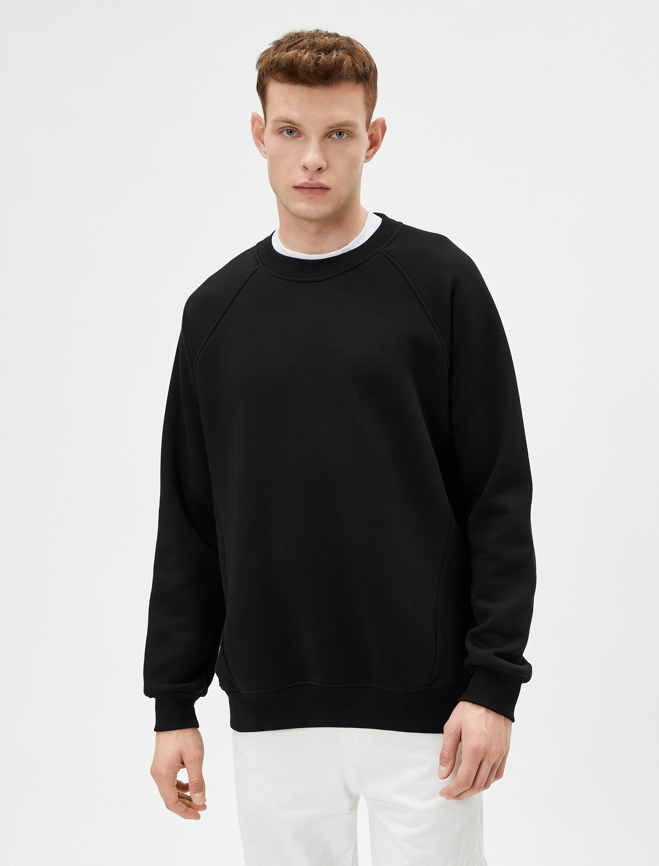   Bisiklet Yaka Sweatshirt Dikiş Detaylı Rahat Kesim Şardonlu