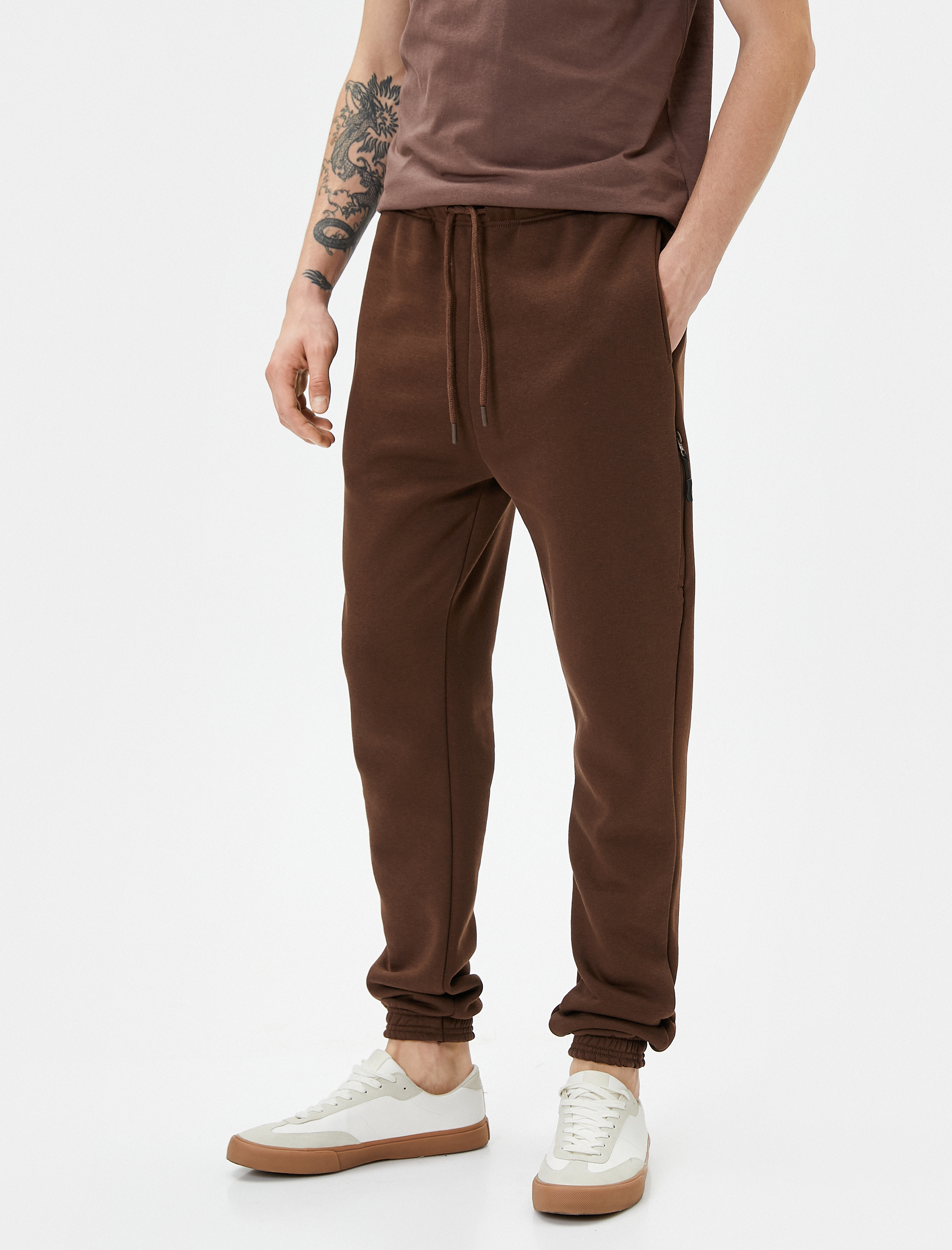   Jogger Eşofman Altı Beli Bağcıklı Fermuar Detaylı Cepli Şardonlu