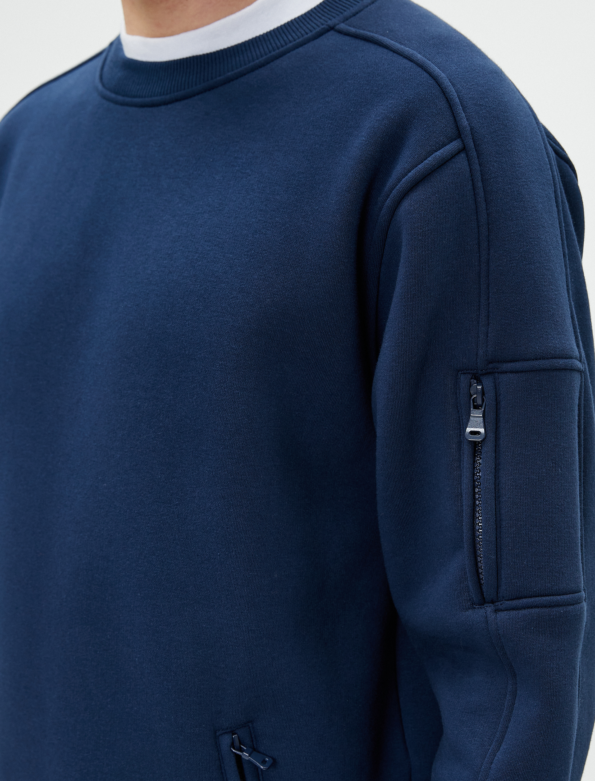   Bisiklet Yaka Sweat Rahat Kesim Fermuar Cepli Dikiş Detaylı Şardonlu