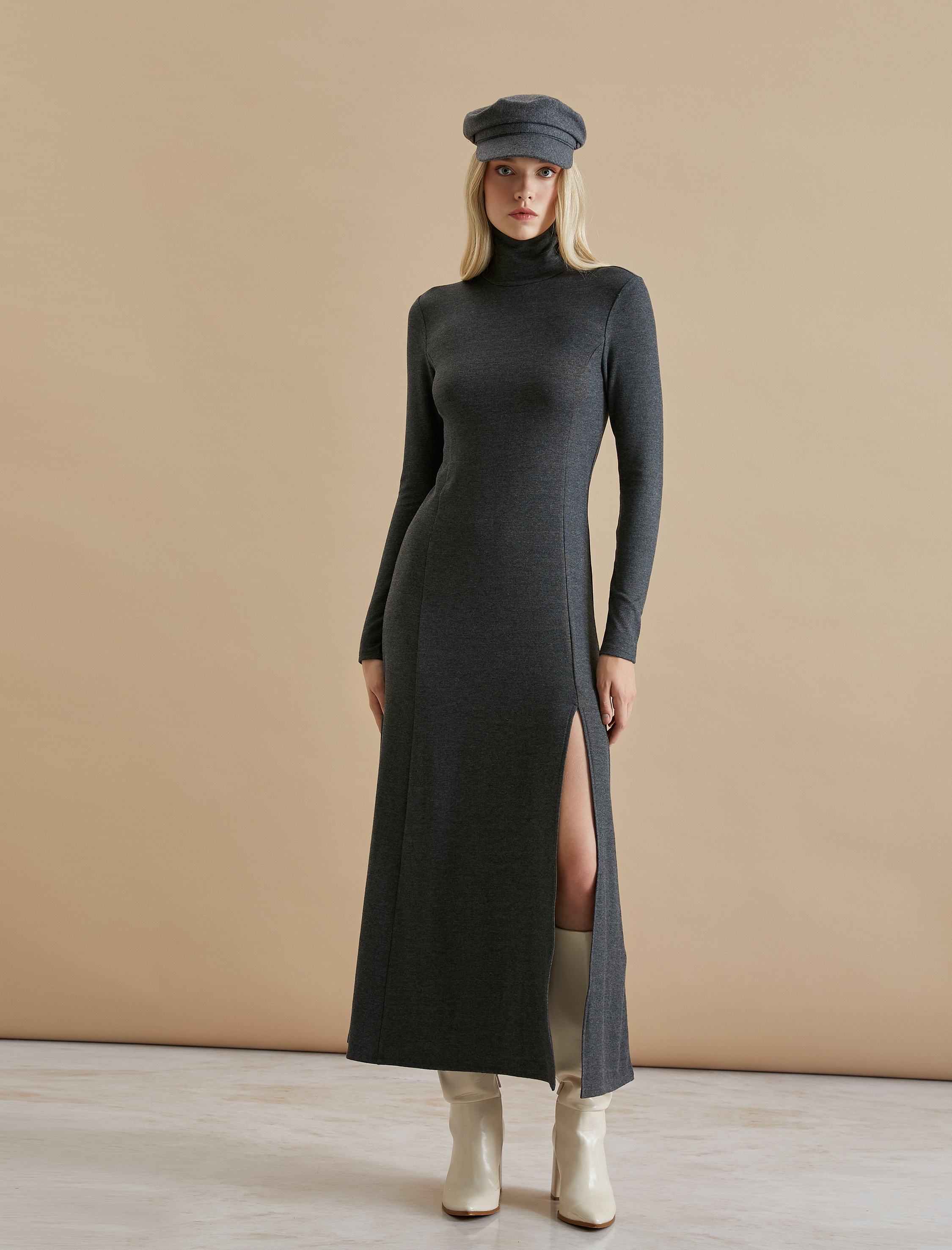   Koton X Şahika Ercümen - Balıkçı Yaka Yırtmaçlı Midi Elbise