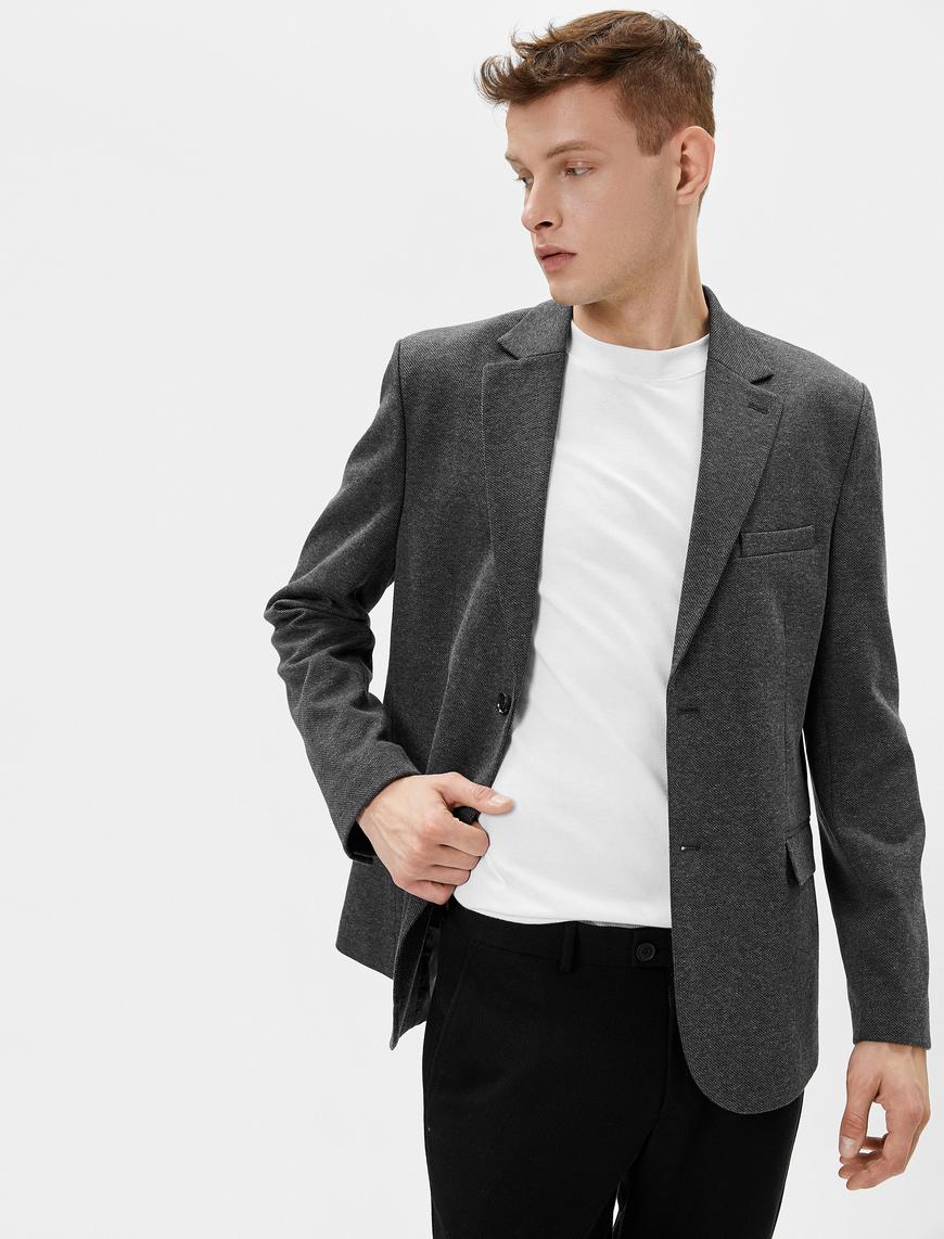   Blazer Ceket Slim Fit Düğmeli Cep Detaylı