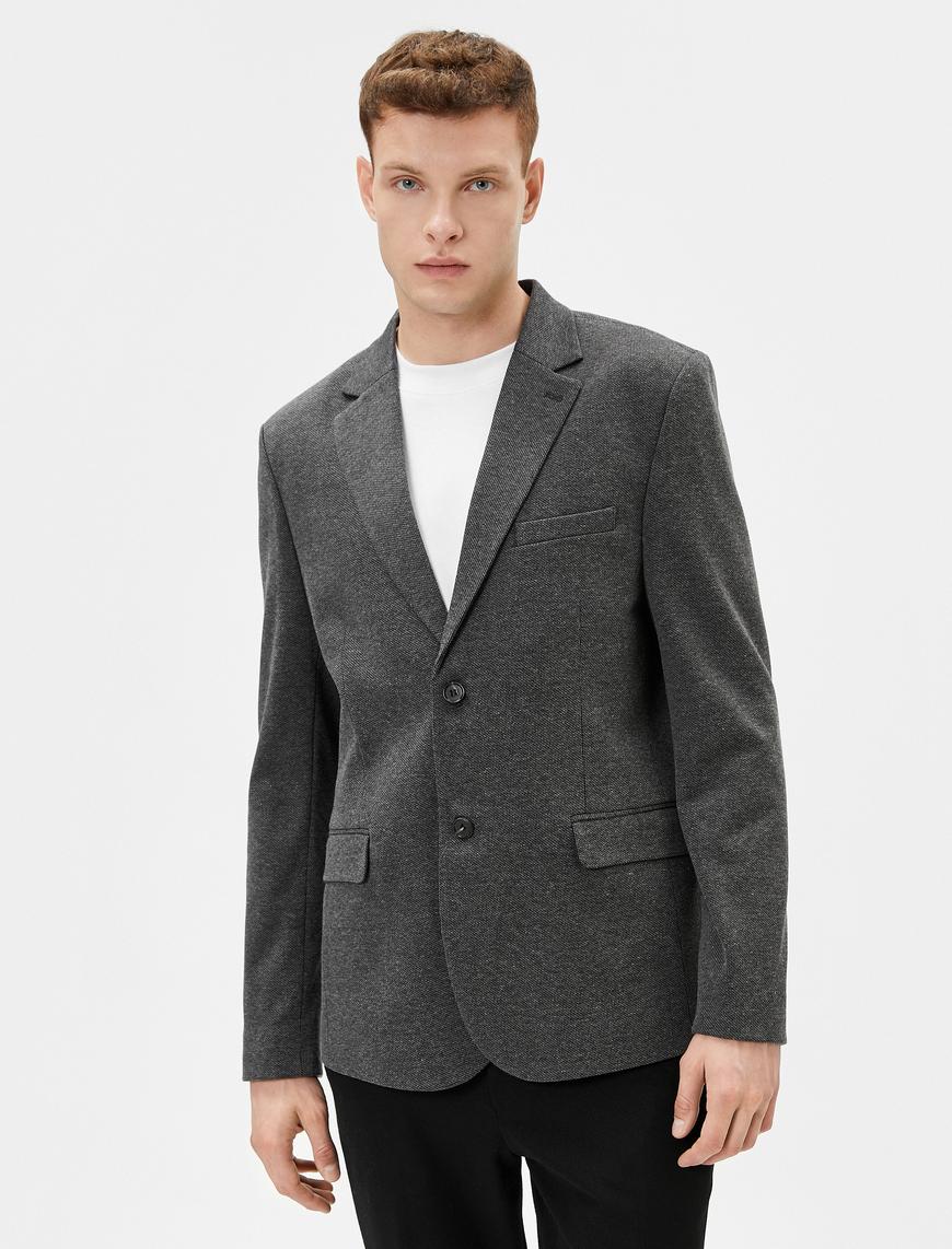   Blazer Ceket Slim Fit Düğmeli Cep Detaylı