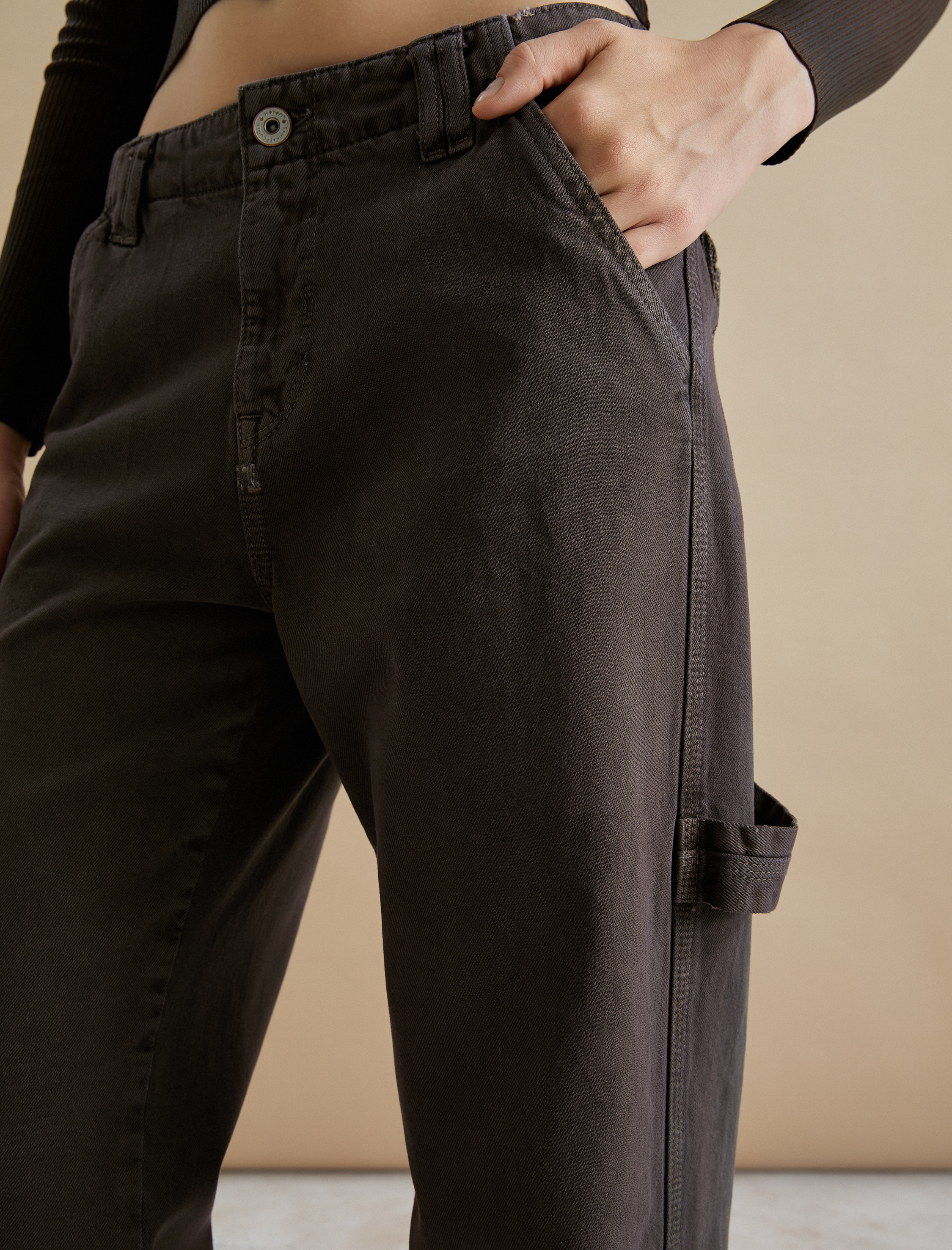   Gabardin Kumaş Düz Paça Kot Pantolon Yan Cepli Pamuklu - Eve Jeans