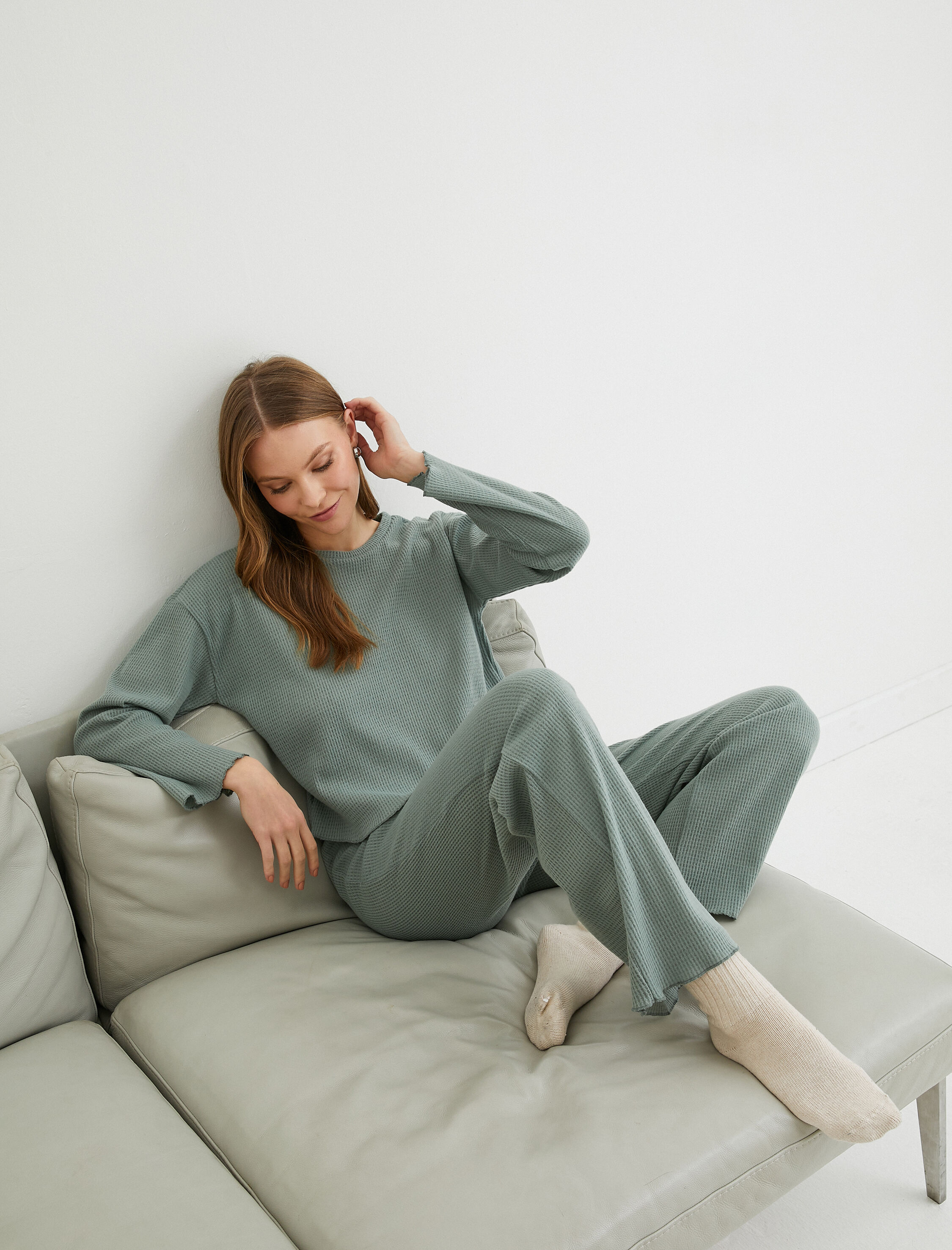   Pijama Altı Dokulu Beli Lastikli