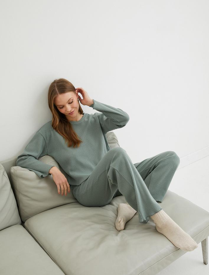  Pijama Altı Dokulu Beli Lastikli