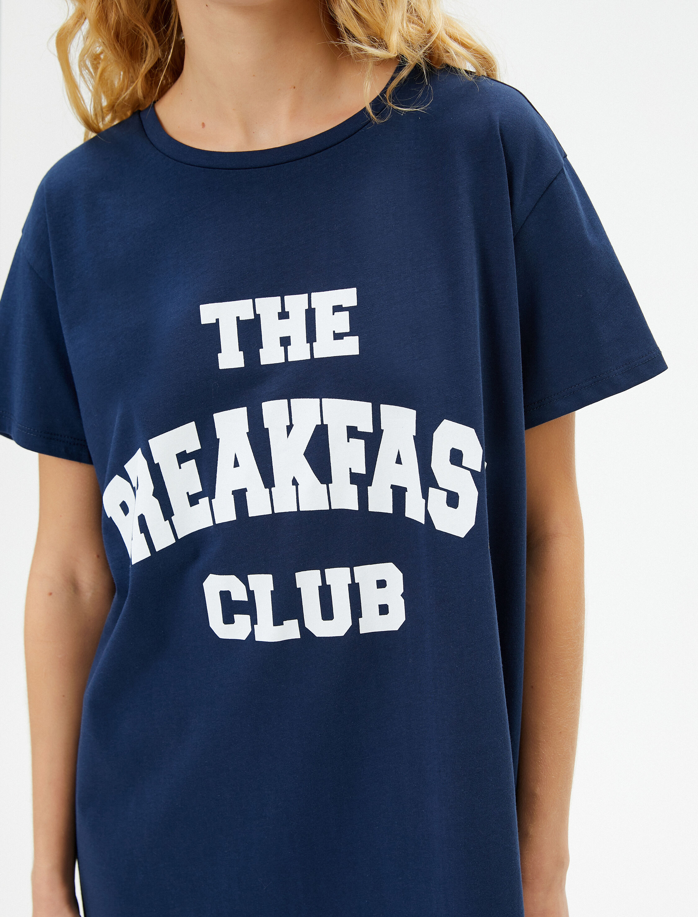   Gecelik Kısa Kollu Bisiklet Yaka Slogan Baskılı