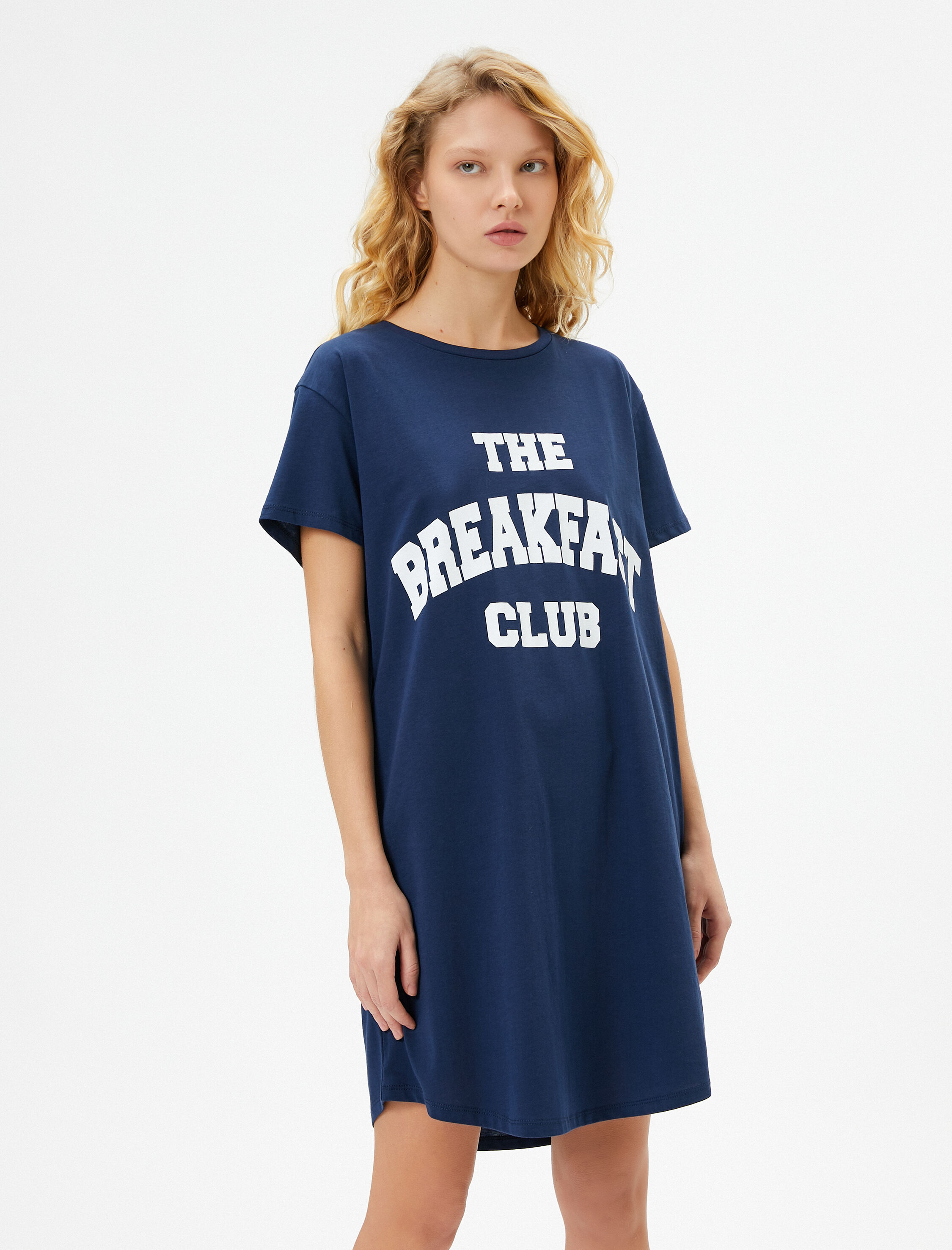   Gecelik Kısa Kollu Bisiklet Yaka Slogan Baskılı