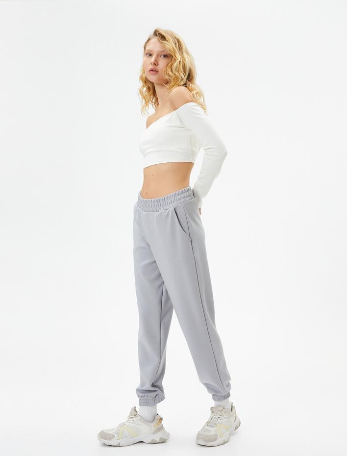  Jogger Spor Eşofman Altı Yüksek Bel Cepli Modal Kumaş Yumuşak Tuşe Dokulu