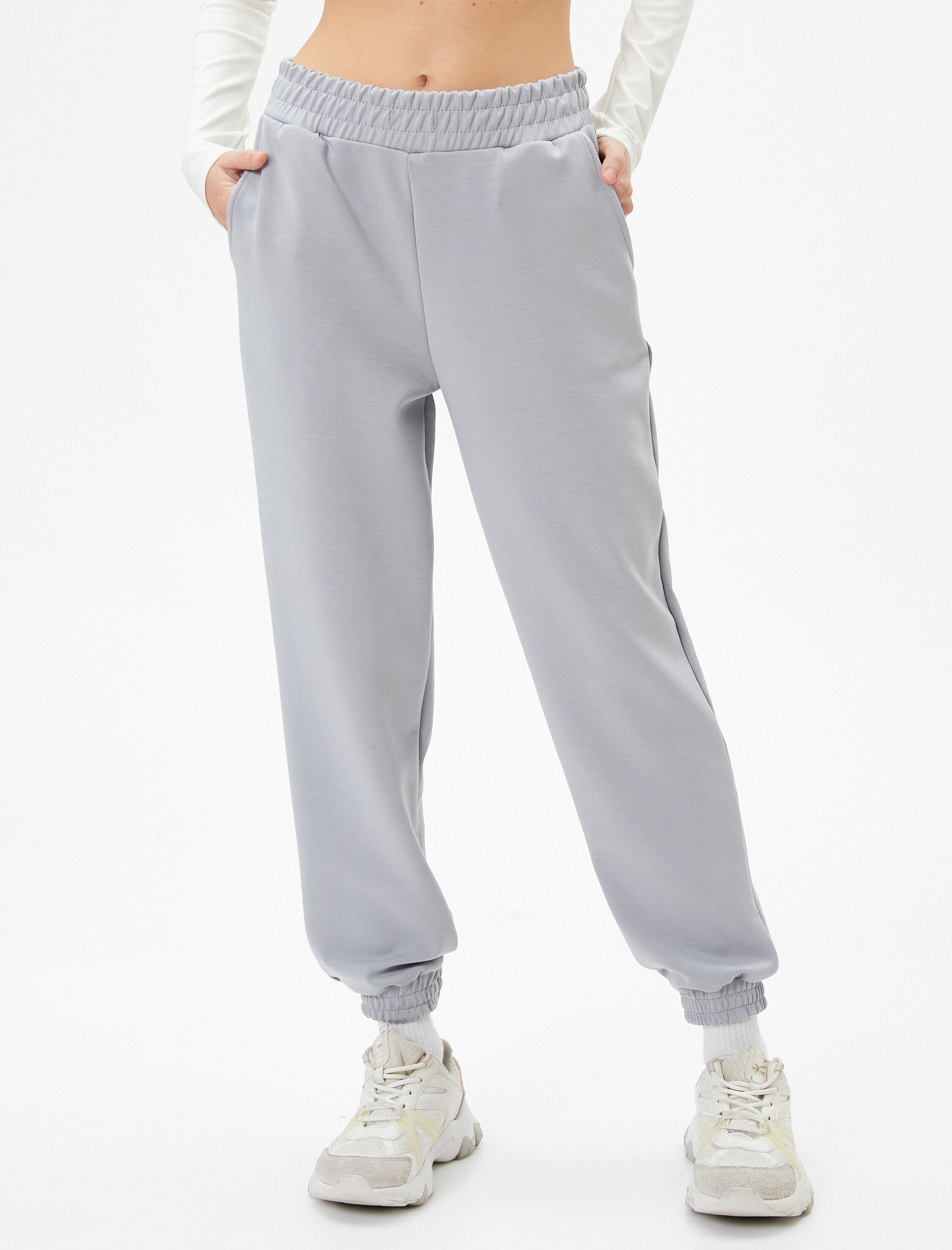   Jogger Spor Eşofman Altı Yüksek Bel Cepli Modal Kumaş Yumuşak Tuşe Dokulu