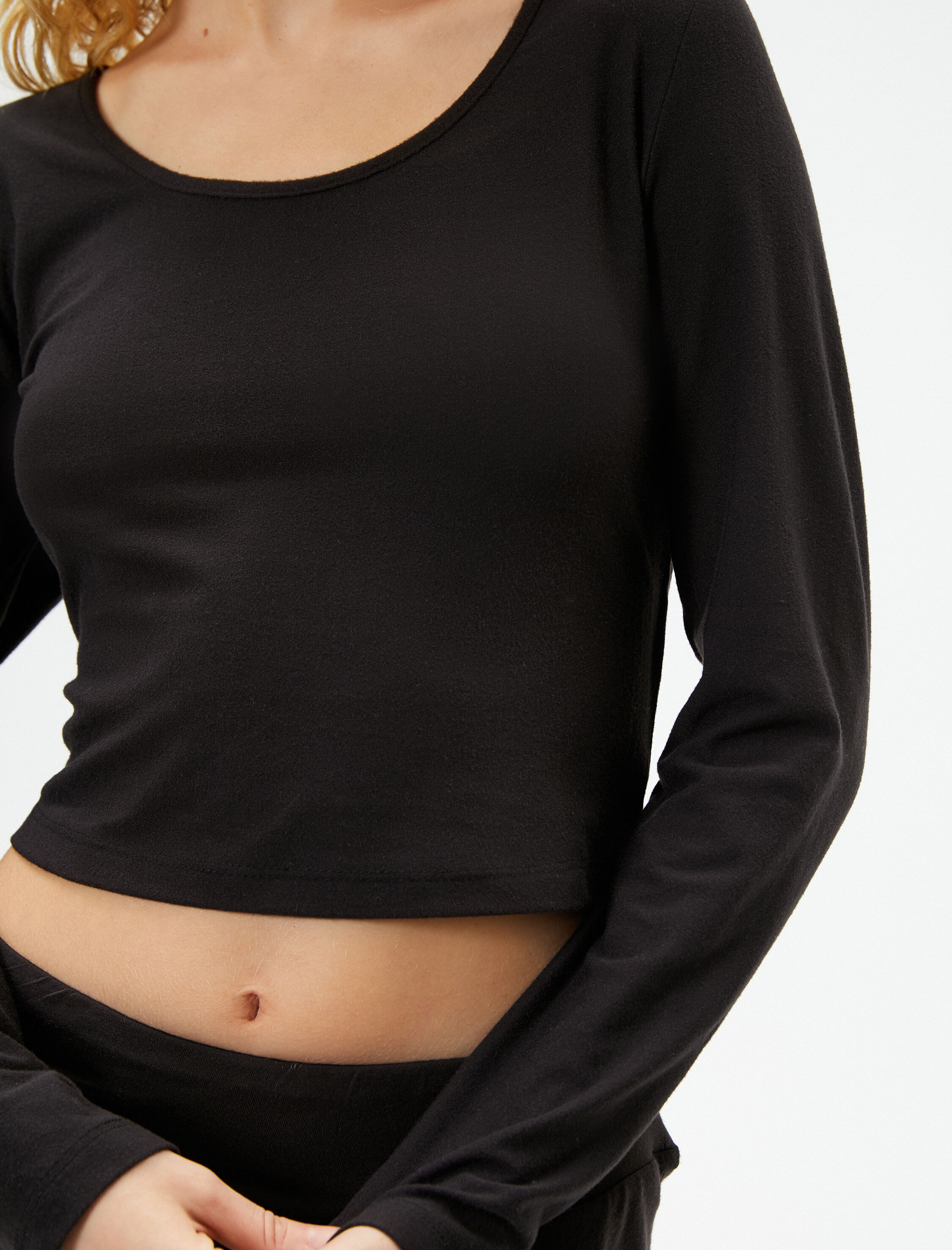   Crop Pijama Üstü Uzun Kollu U Yaka