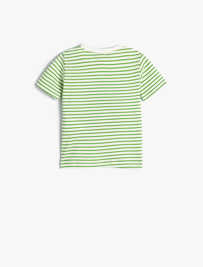 Erkek Bebek Tişört Kısa Kollu Bisiklet Yaka Kurbağa Baskılı Pamuklu