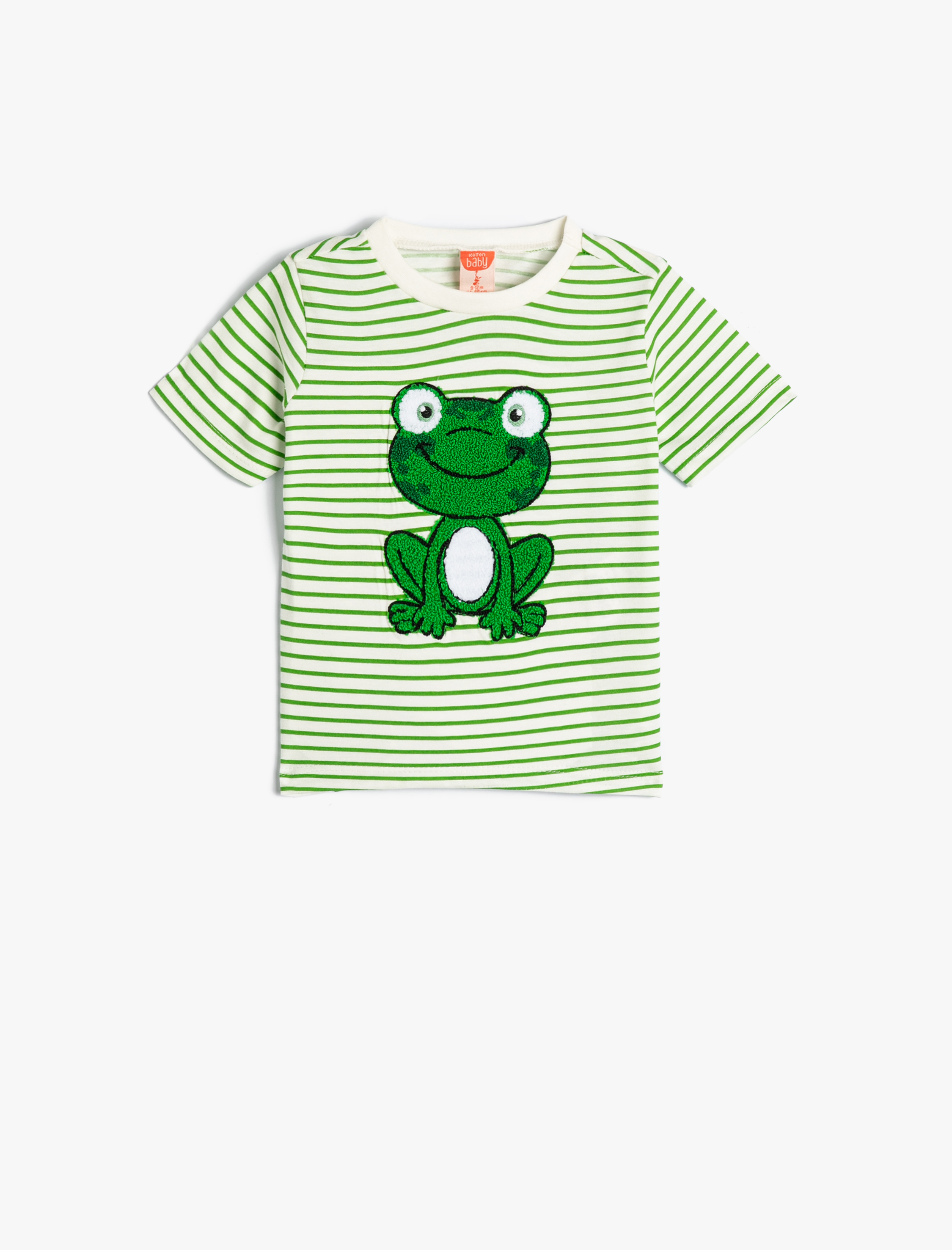  Erkek Bebek Tişört Kısa Kollu Bisiklet Yaka Kurbağa Baskılı Pamuklu