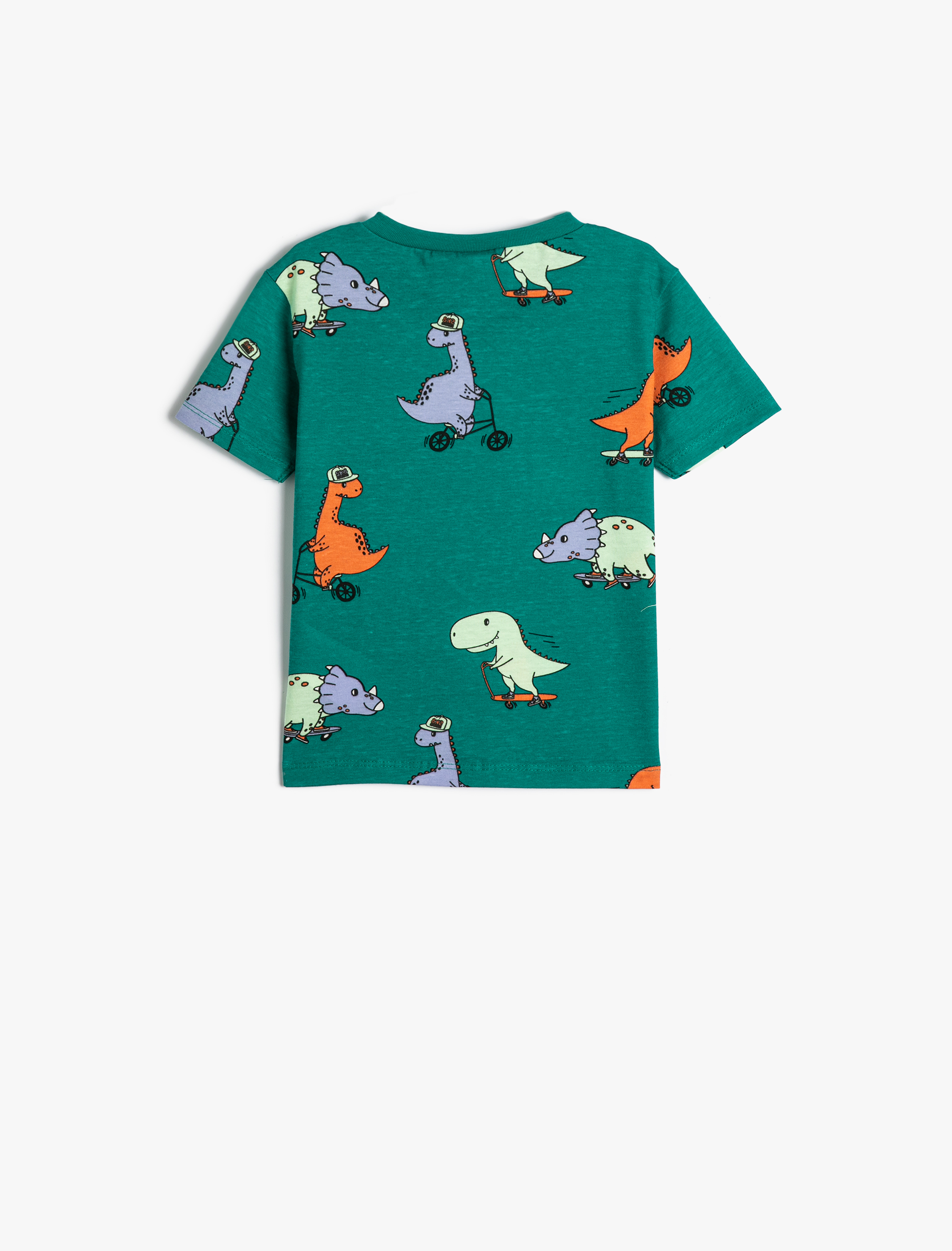  Erkek Bebek Tişört Kısa Kollu Bisiklet Yaka Dinozor Grafik Baskılı Pamuklu