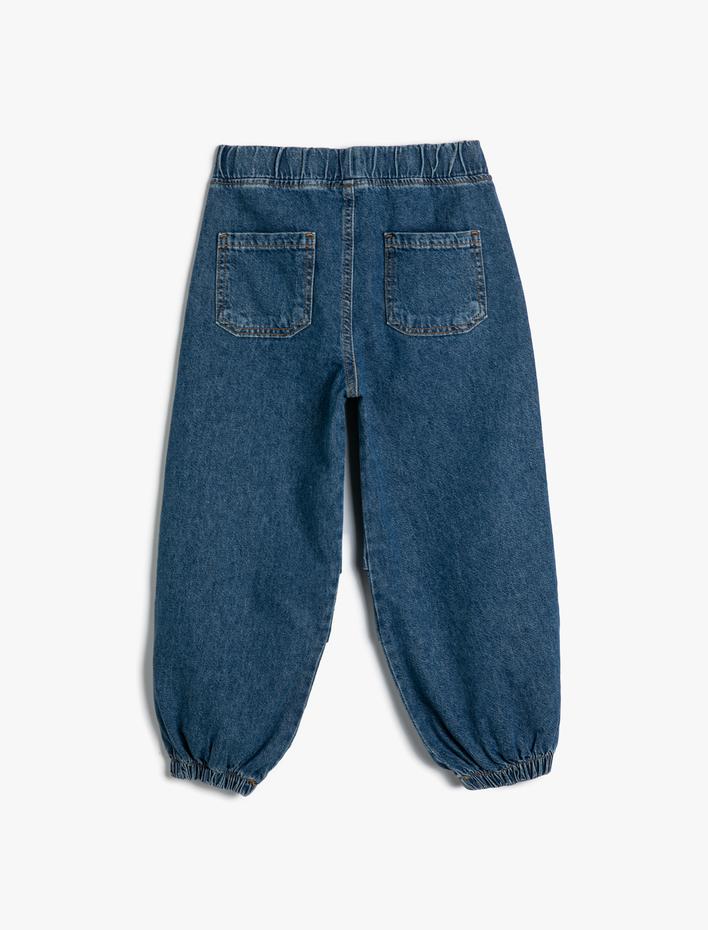 Kız Çocuk Paraşüt Jogger Kot Pantolon Pamuklu Beli Lastikli Cepli - Parachute Jean