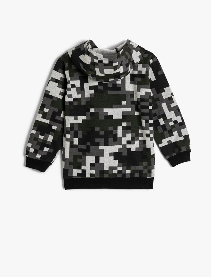 Erkek Çocuk Geometrik Desenli Kapşonlu Sweatshirt Şardonlu