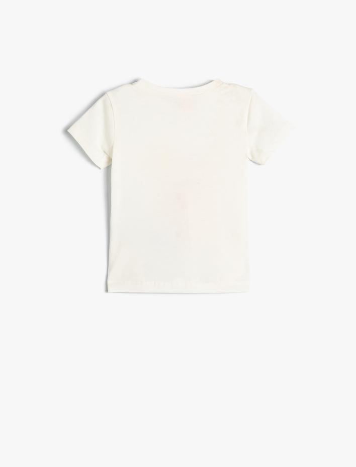 Kız Bebek Tişört Flamingo Baskılı Kısa Kollu Bisiklet Yaka Pamuklu