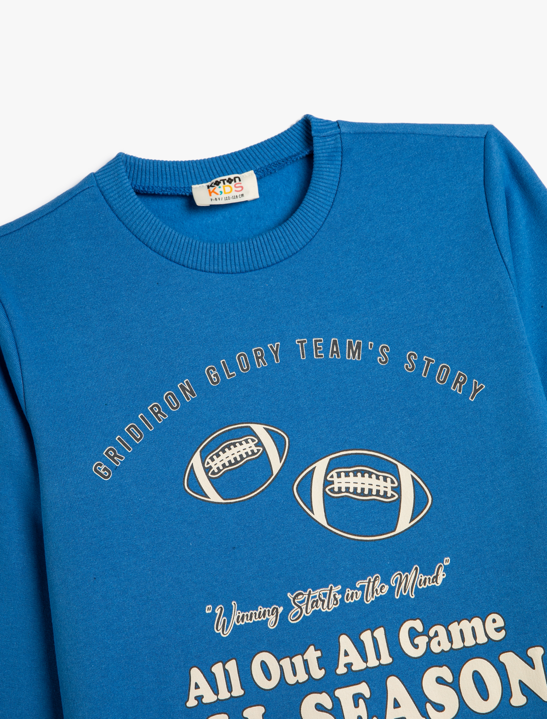  Erkek Çocuk Sweatshirt Uzun Kollu Bisiklet Yaka Beyzbol Baskılı Şardonlu