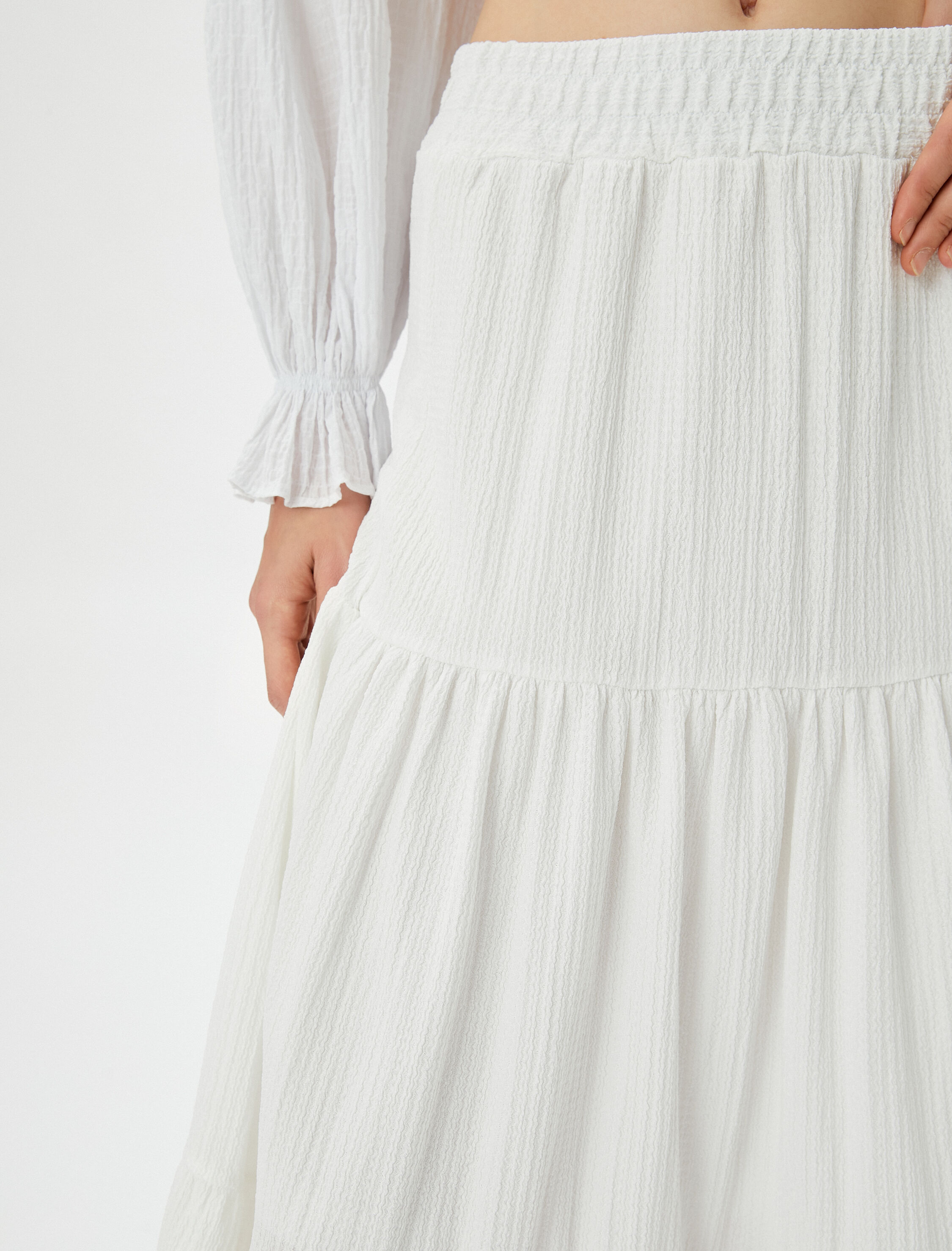   Midi Etek Lastikli Yüksek Bel Dokulu