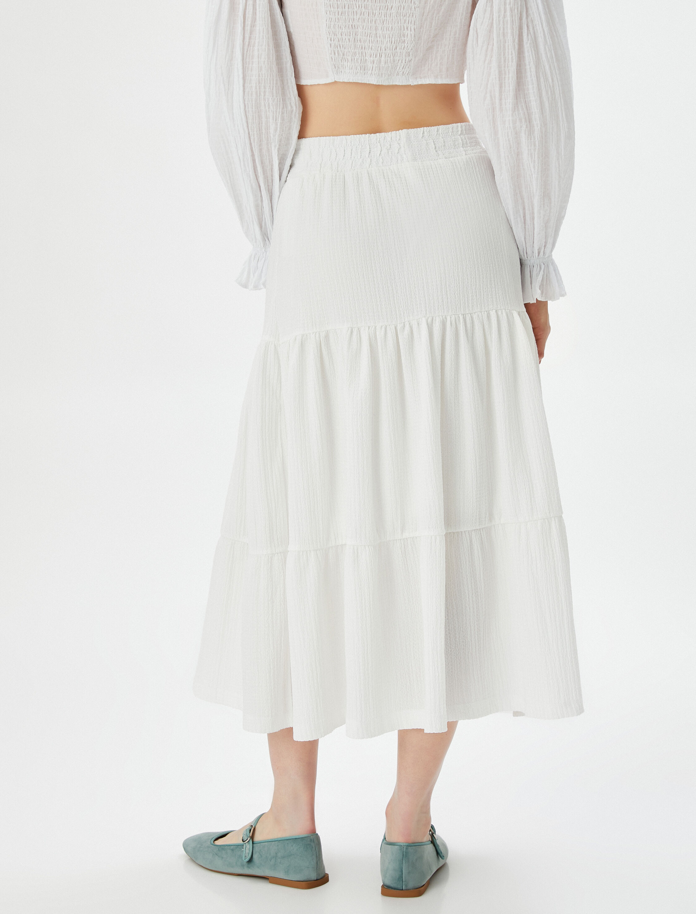   Midi Etek Lastikli Yüksek Bel Dokulu