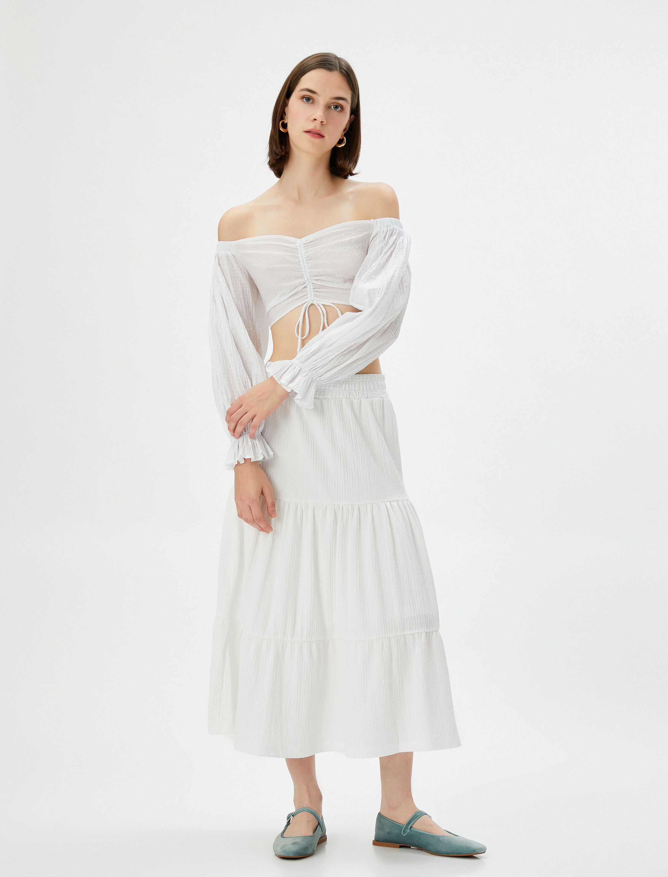   Midi Etek Lastikli Yüksek Bel Dokulu