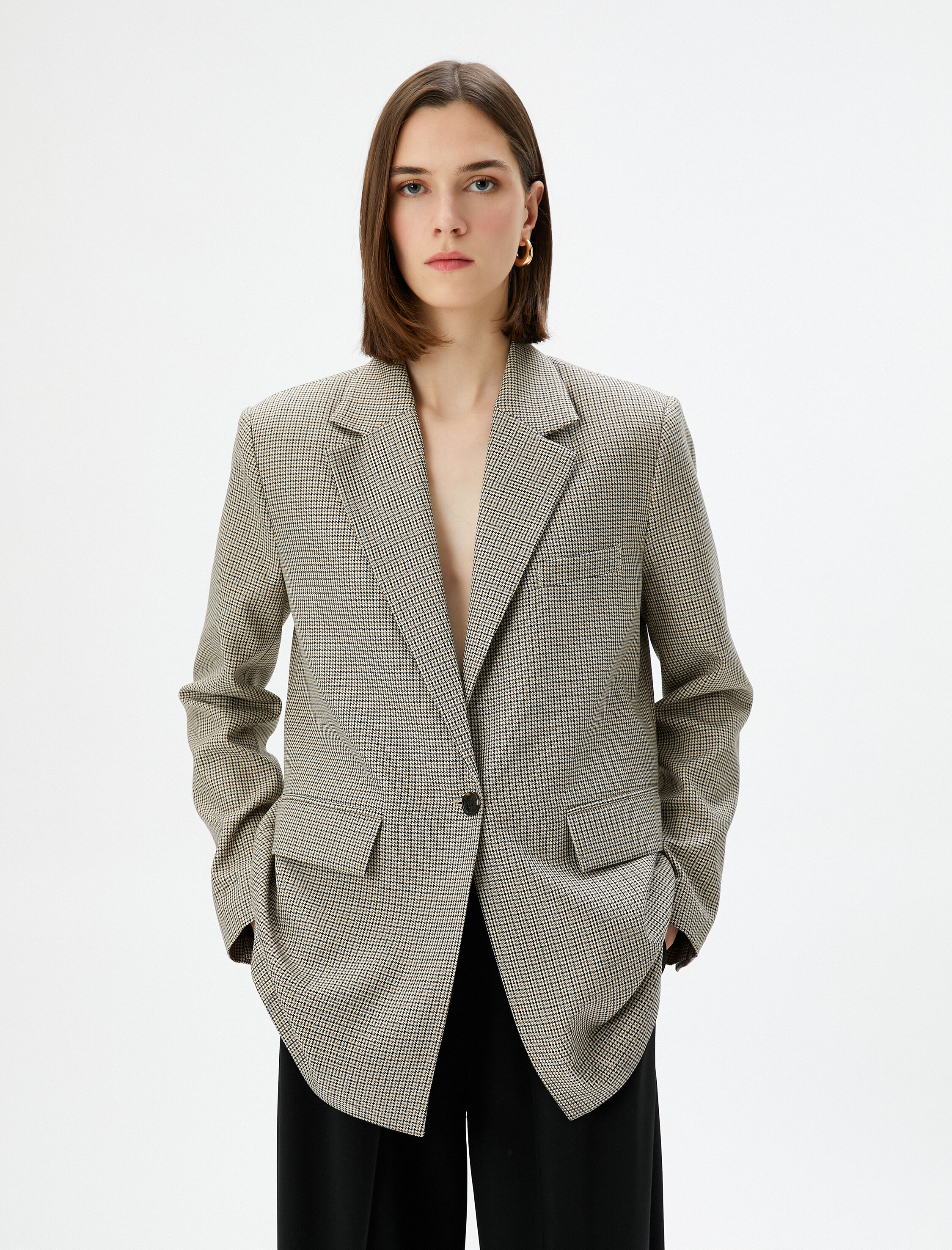   Blazer Ceket Kapaklı Cepli Düğmeli Viskon Karışımlı