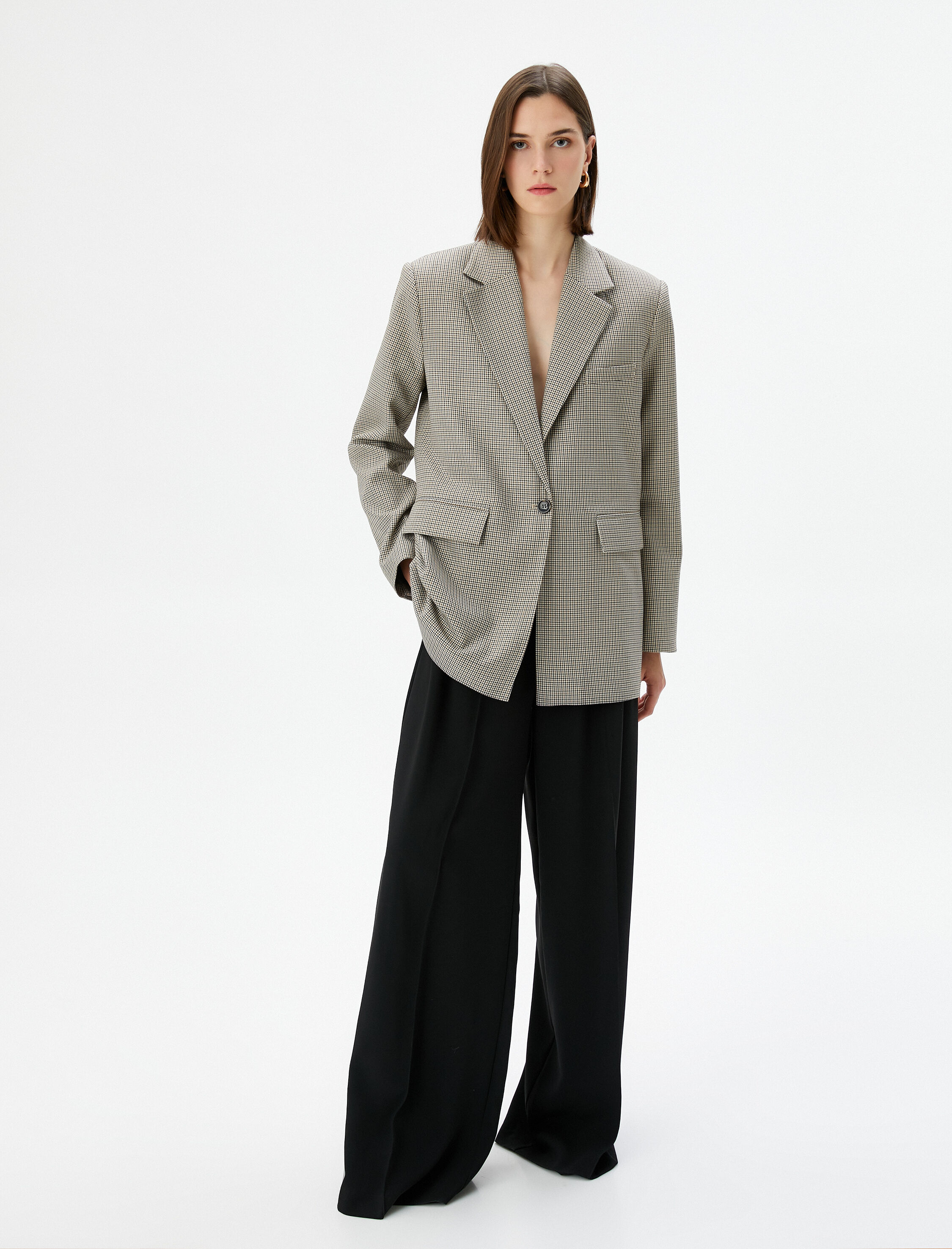   Blazer Ceket Kapaklı Cepli Düğmeli Viskon Karışımlı