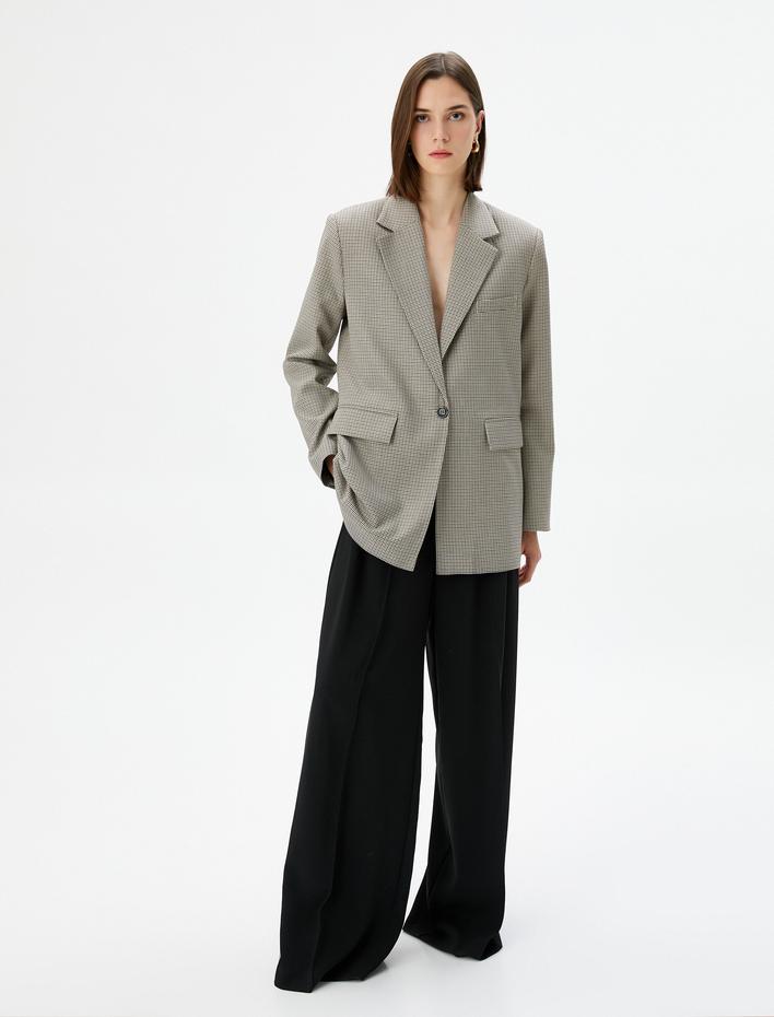  Blazer Ceket Kapaklı Cepli Düğmeli Viskon Karışımlı