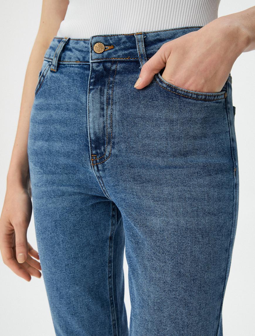   Slim Fit Kot Pantolon Standart Bel Düz Paça Esnek Pamuklu Cepli - Eve Slim Jean
