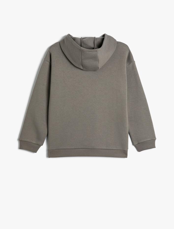 Erkek Çocuk Kapşonlu Dinozorlu Sweat Baskılı Uzun Kollu Şardonlu