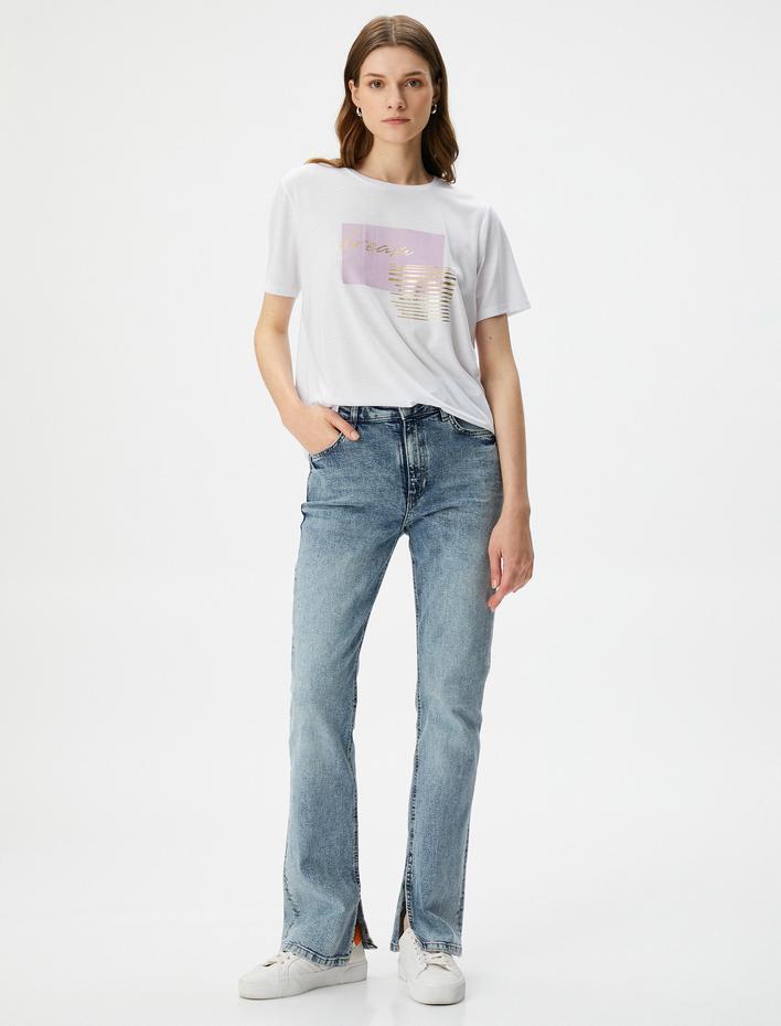  Baskılı Tişört Kısa Kollu Bisiklet Yaka Viskon Karışımlı Regular Fit