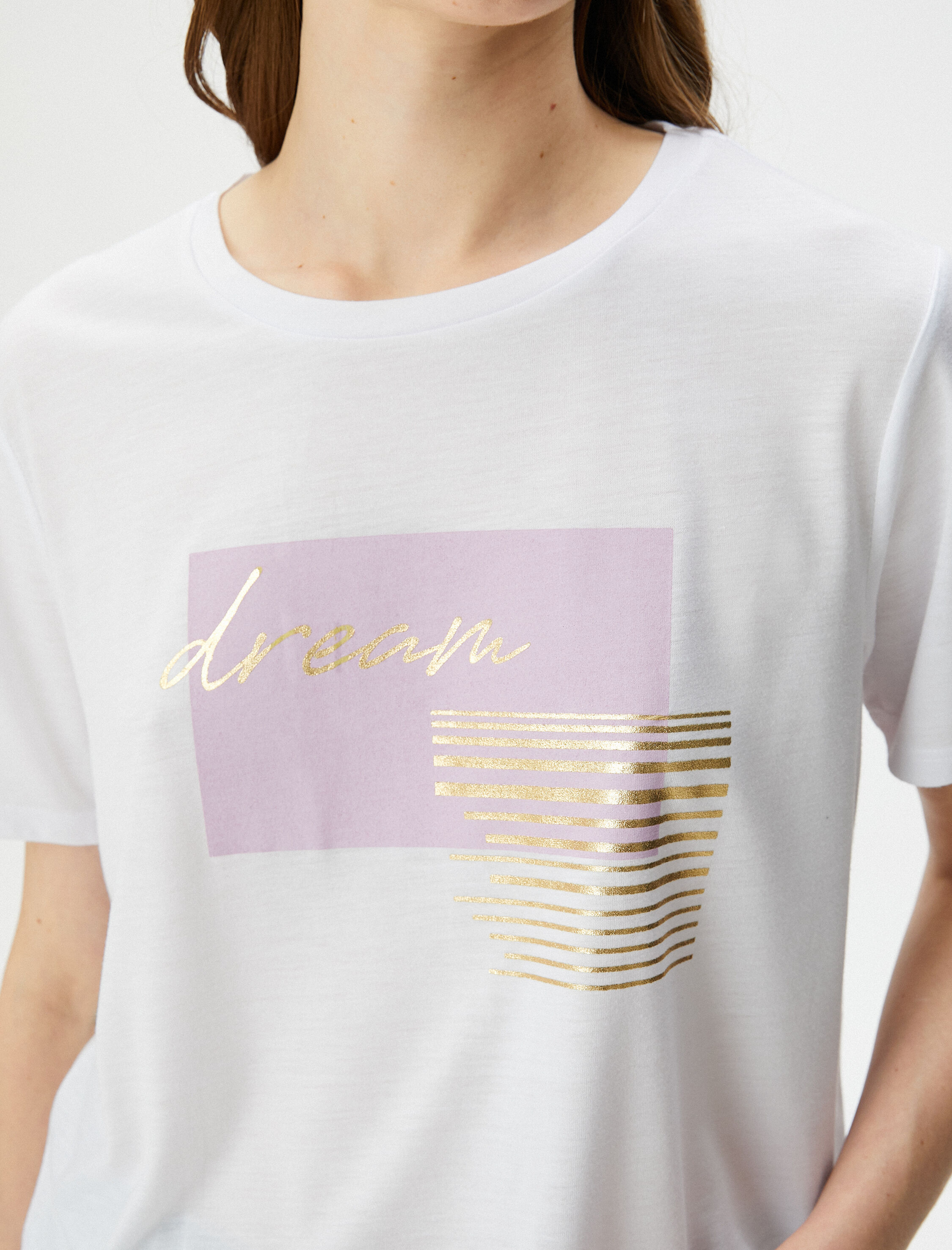   Baskılı Tişört Kısa Kollu Bisiklet Yaka Viskon Karışımlı Regular Fit