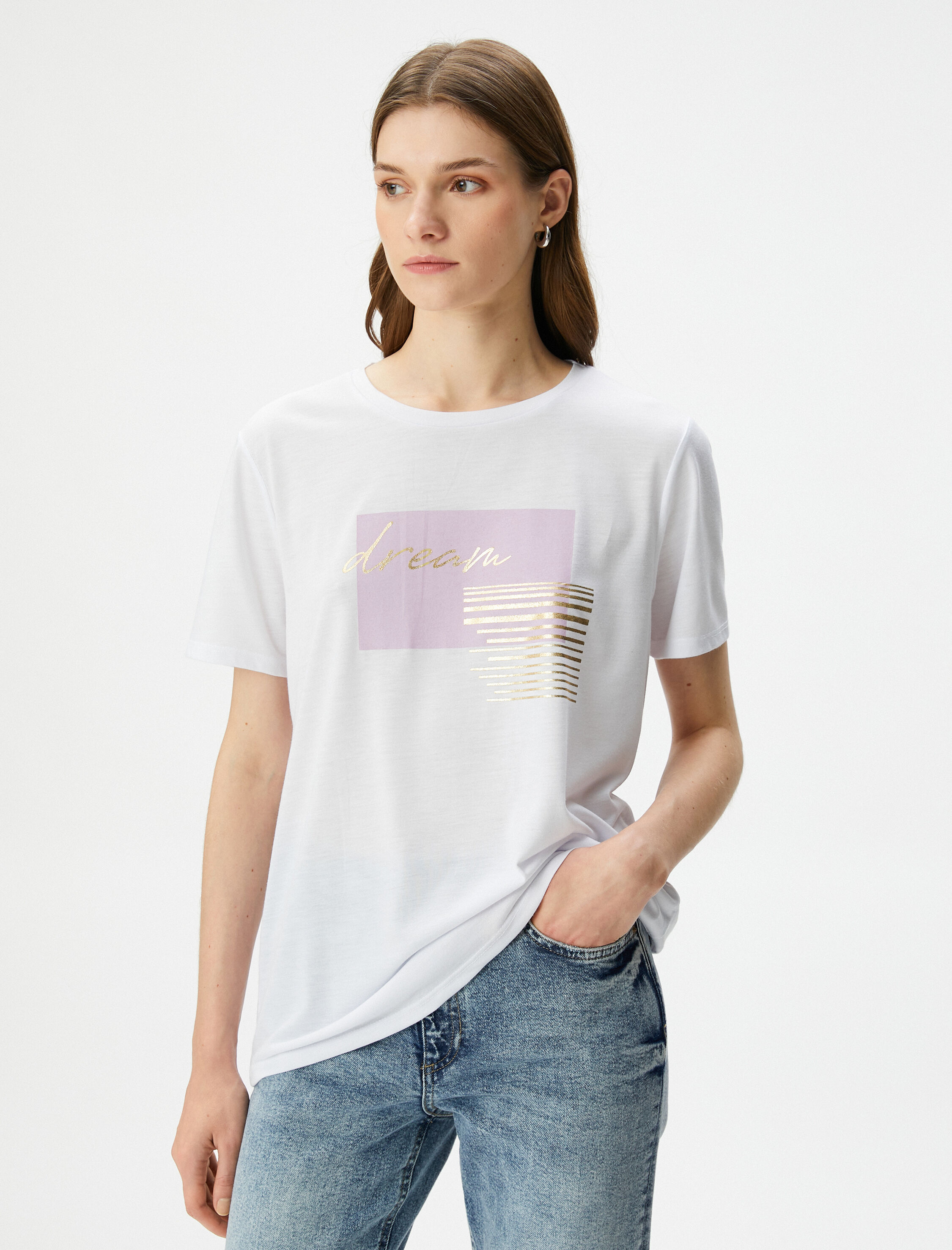   Baskılı Tişört Kısa Kollu Bisiklet Yaka Viskon Karışımlı Regular Fit