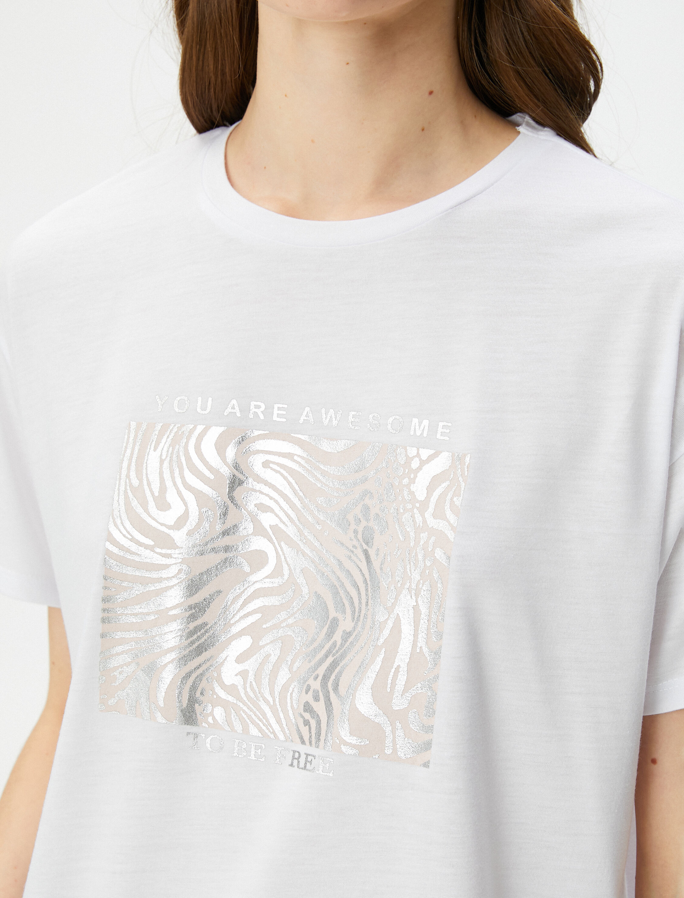   Baskılı Tişört Kısa Kollu Bisiklet Yaka Viskon Karışımlı Regular Fit