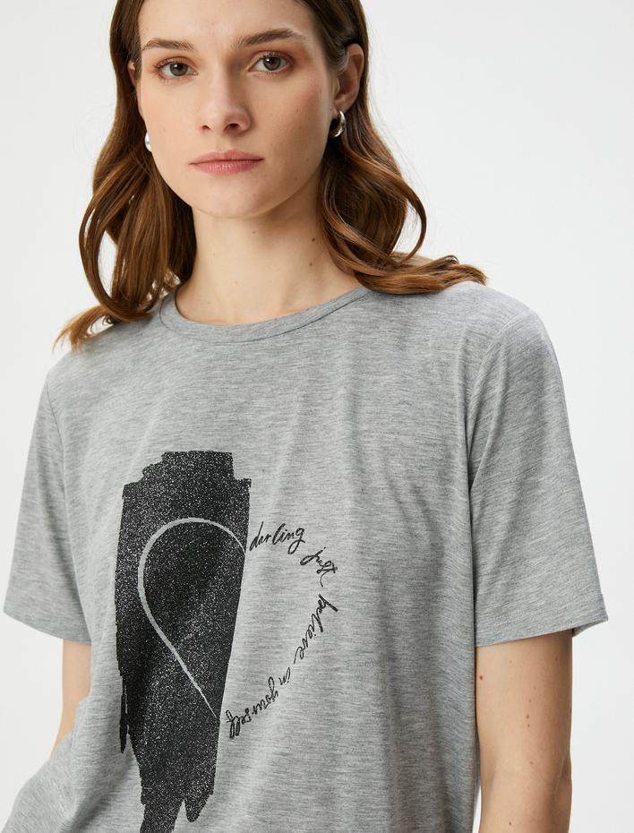  Baskılı Tişört Kısa Kollu Bisiklet Yaka Viskon Karışımlı Regular Fit