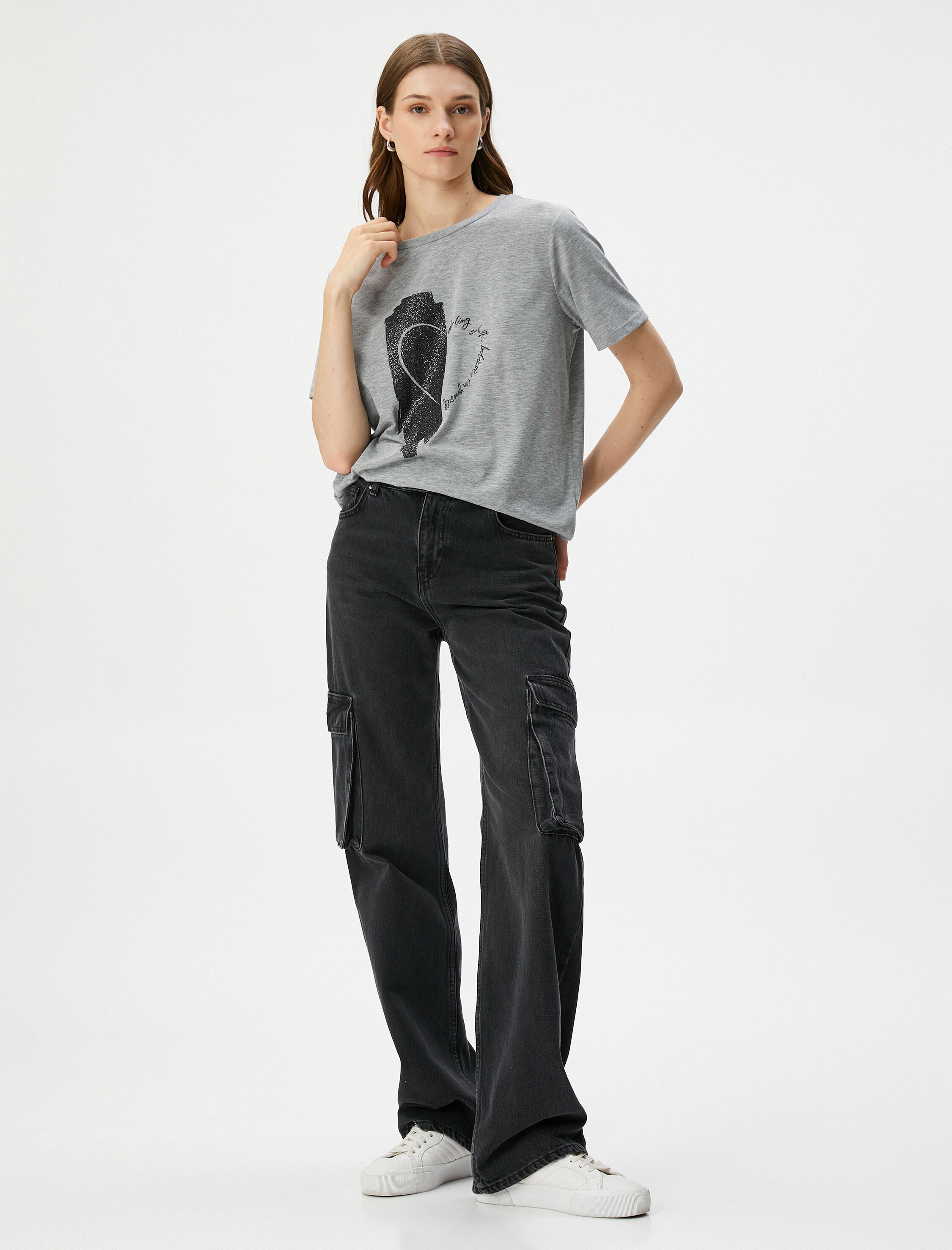   Baskılı Tişört Kısa Kollu Bisiklet Yaka Viskon Karışımlı Regular Fit