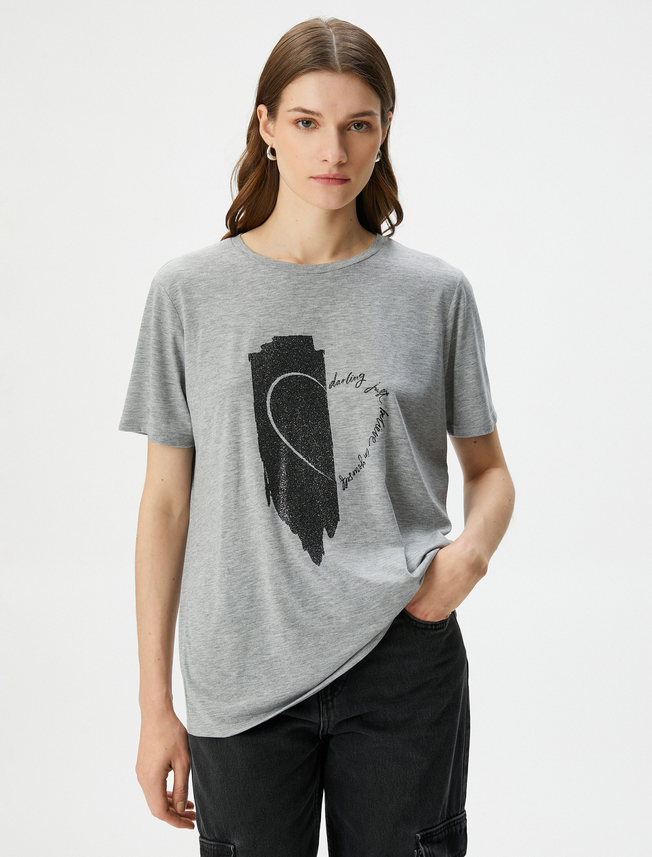   Baskılı Tişört Kısa Kollu Bisiklet Yaka Viskon Karışımlı Regular Fit