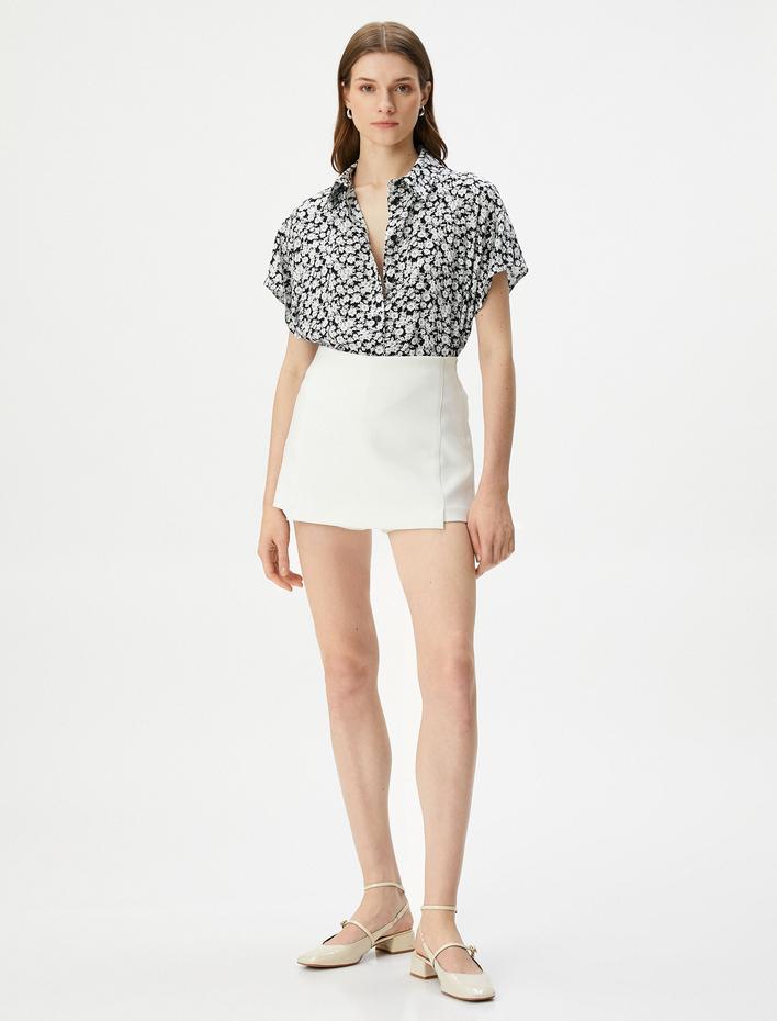  Çiçekli Gömlek Kısa Kollu Viskon Düğmeli Klasik Yaka