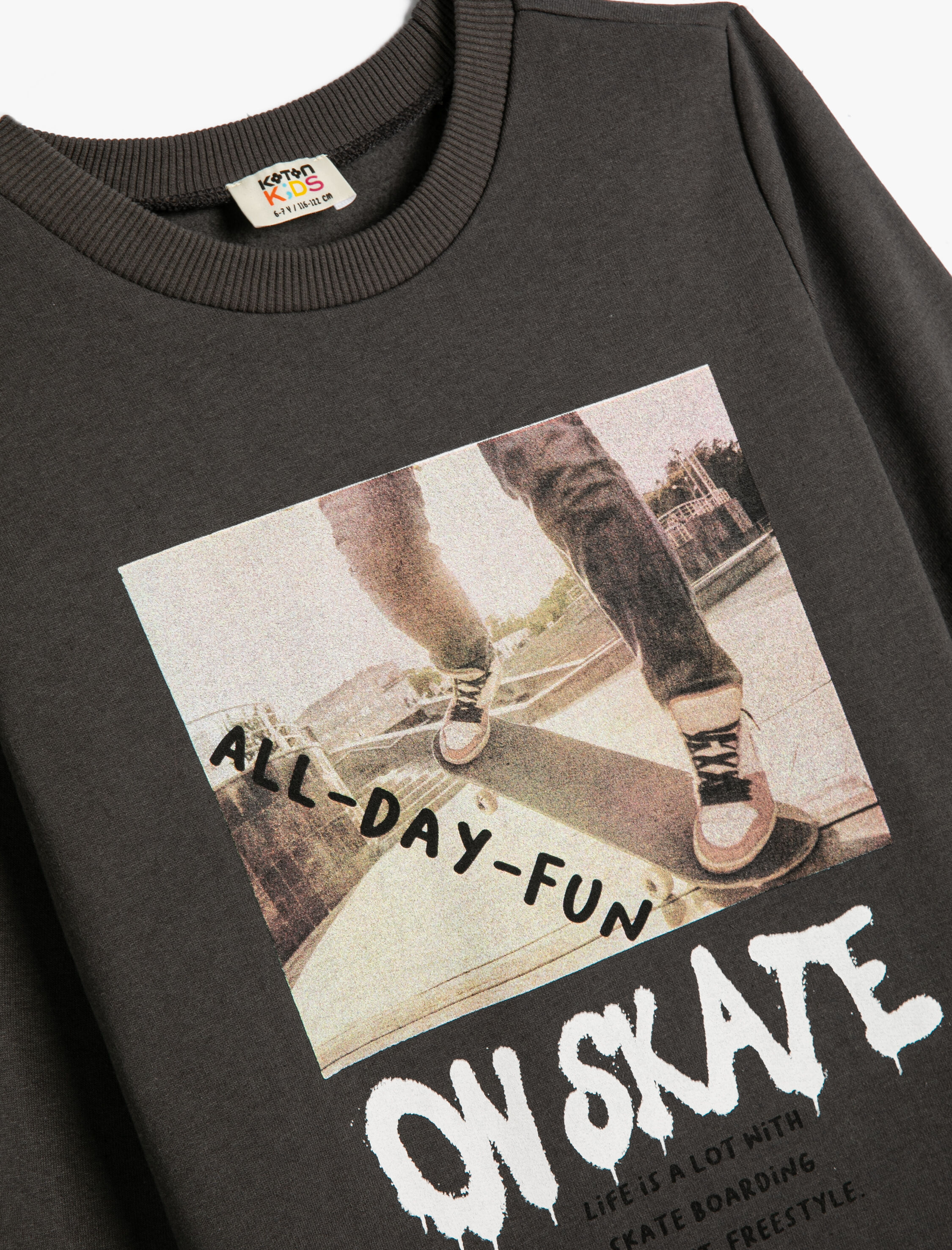  Erkek Çocuk Sweatshirt Kaykay Baskılı Uzun Kollu Bisiklet Yaka Şardonlu