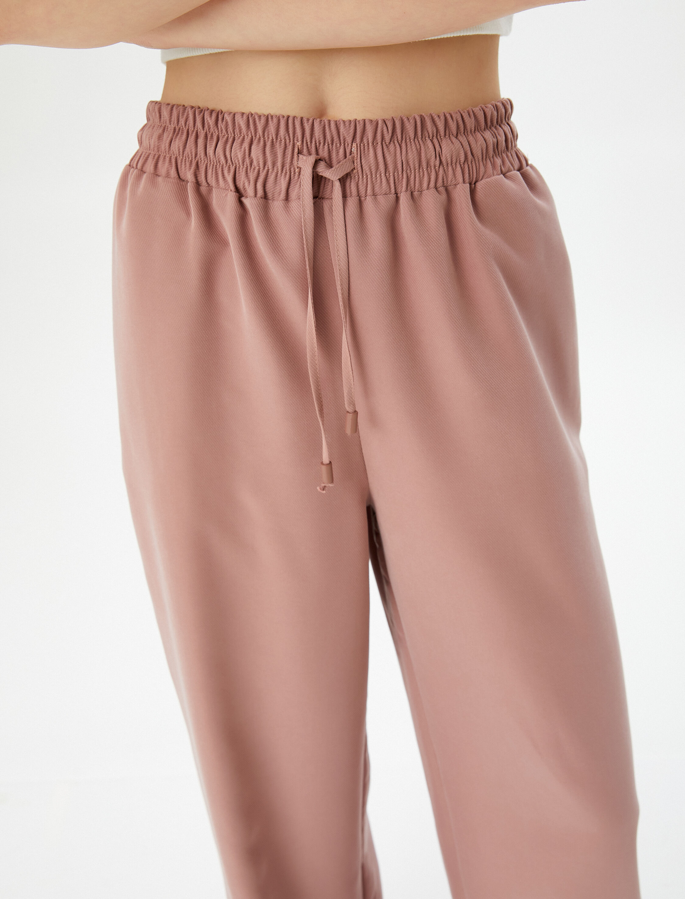   Bol Paça Pantolon Yüksek Bel Beli Bağcıklı Cepli Modal Karışımlı