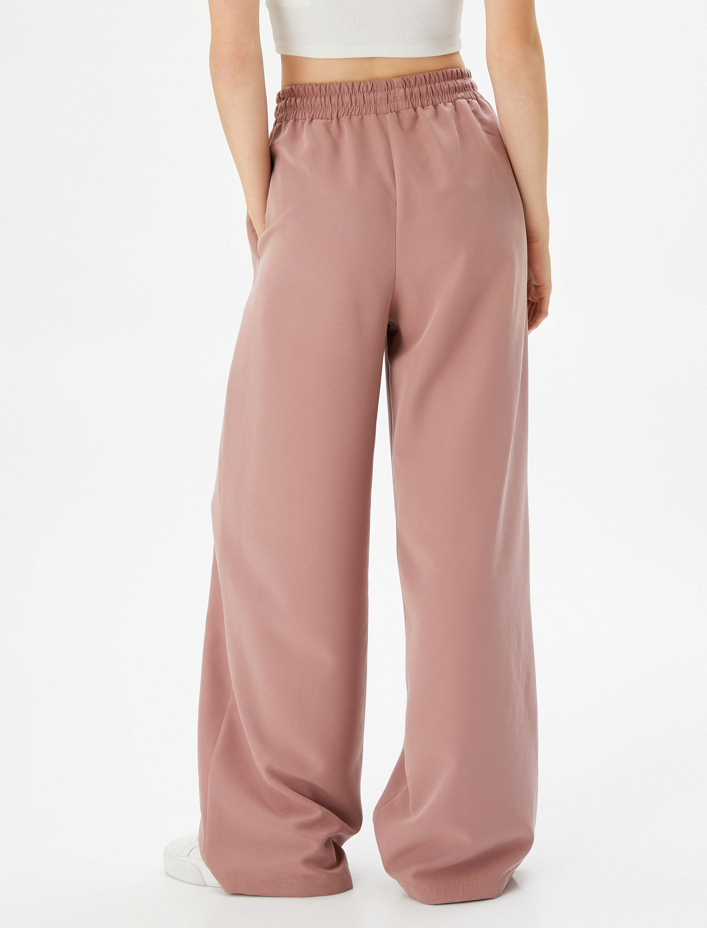   Bol Paça Pantolon Yüksek Bel Beli Bağcıklı Cepli Modal Karışımlı