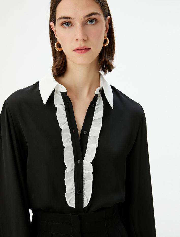  Balon Kol Gömlek Fırfırlı Düğmeli