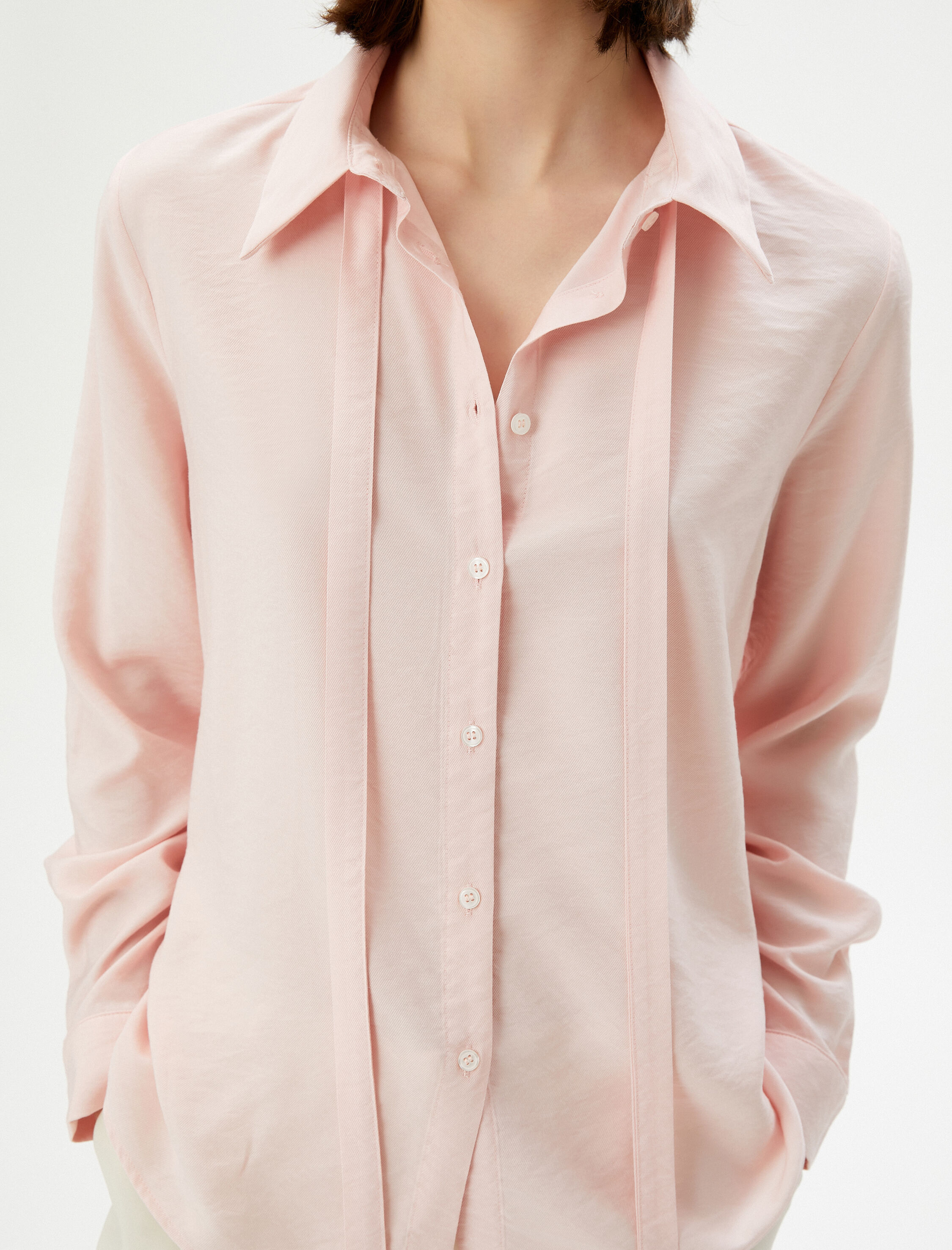   Uzun Kollu Gömlek Düğmeli Bağlamalı Yaka Viskon