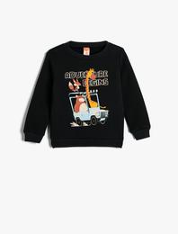 Sweatshirt Hayvanlar Baskılı Uzun Kollu Bisiklet Yaka Şardonlu Pamuklu