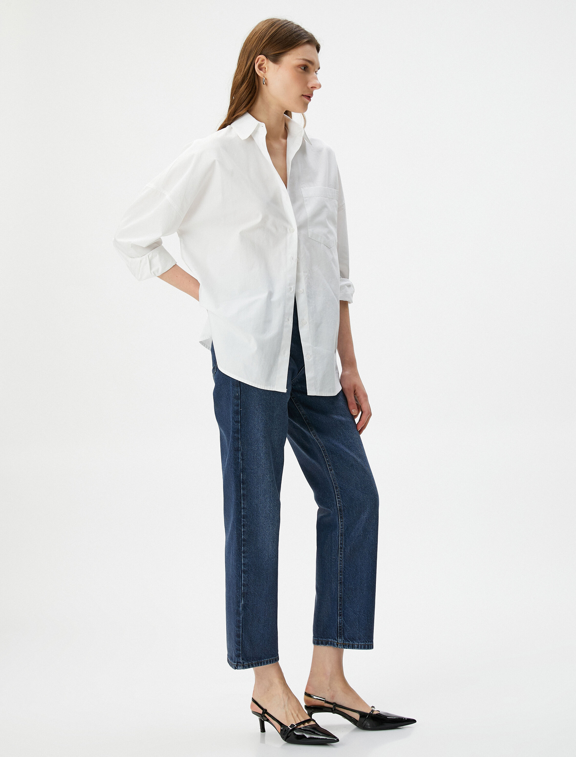   Straight Jean Kot Pantolon Düz Paça Esnemeyen Pamuklu Cepli - Eve Jean