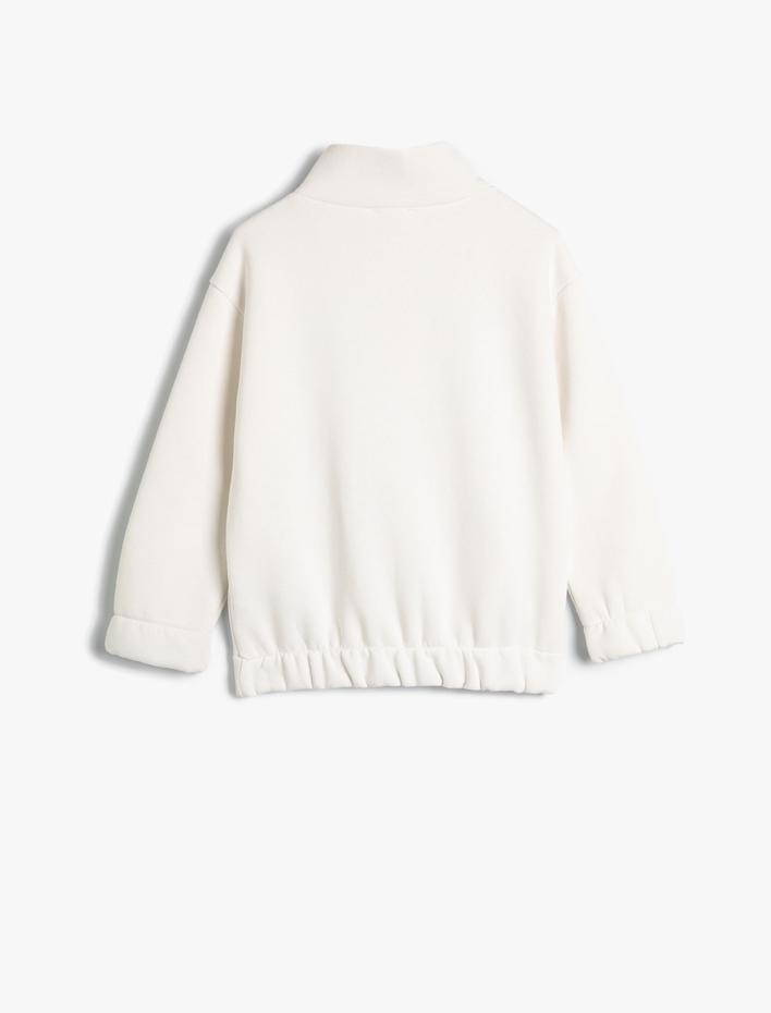 Kız Çocuk Sweatshirt Kayak Temalı Dik Yaka Uzun Kollu Şardonlu