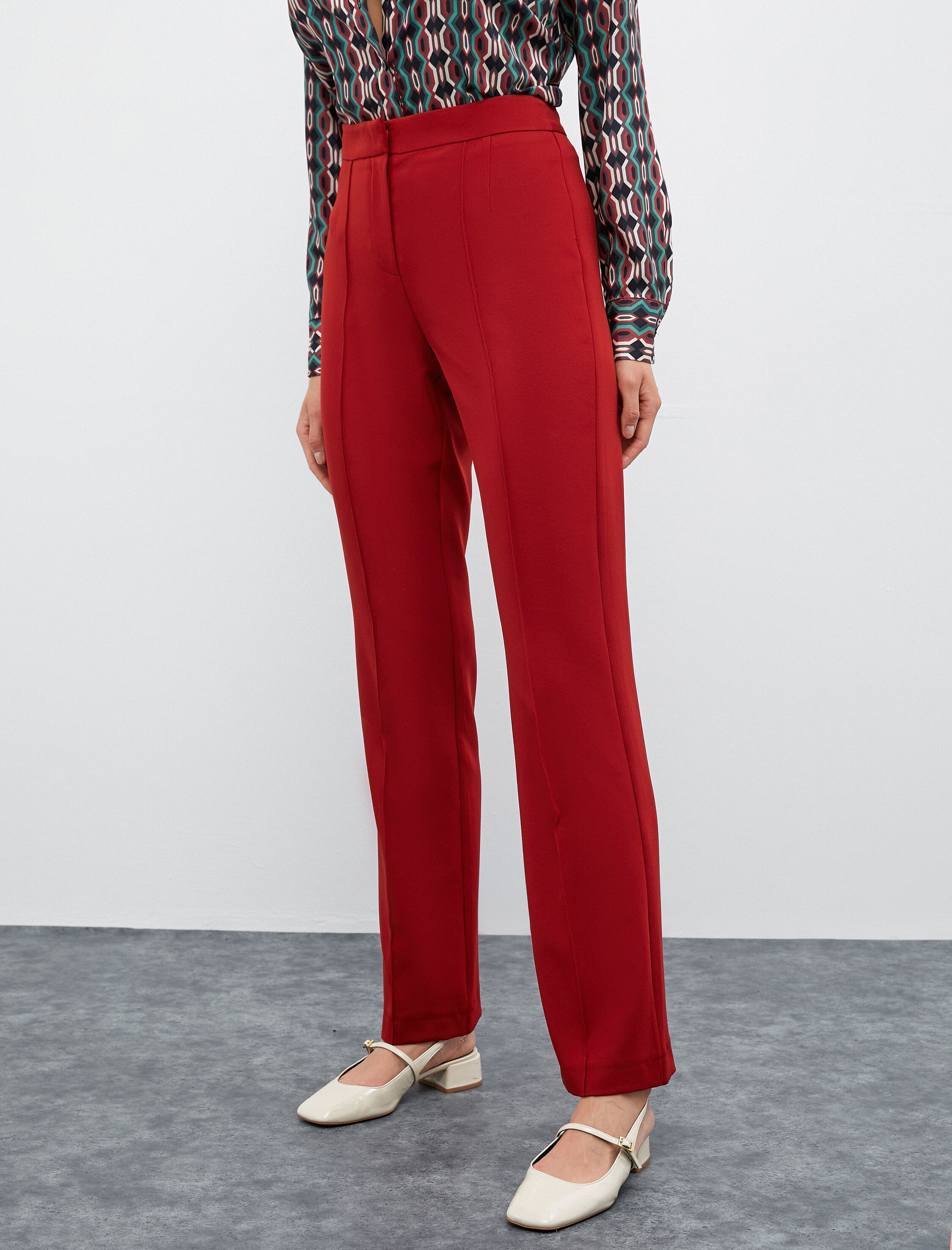   Melis Ağazat X Koton - Yüksek Bel Nervürlü Kumaş Pantolon