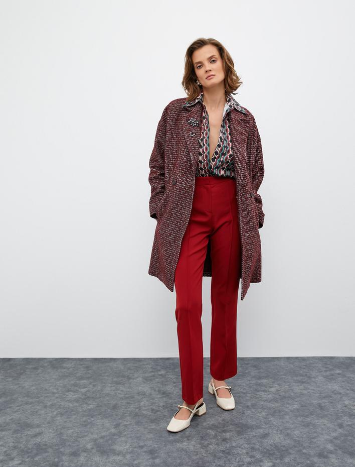  Melis Ağazat X Koton - Yüksek Bel Nervürlü Kumaş Pantolon